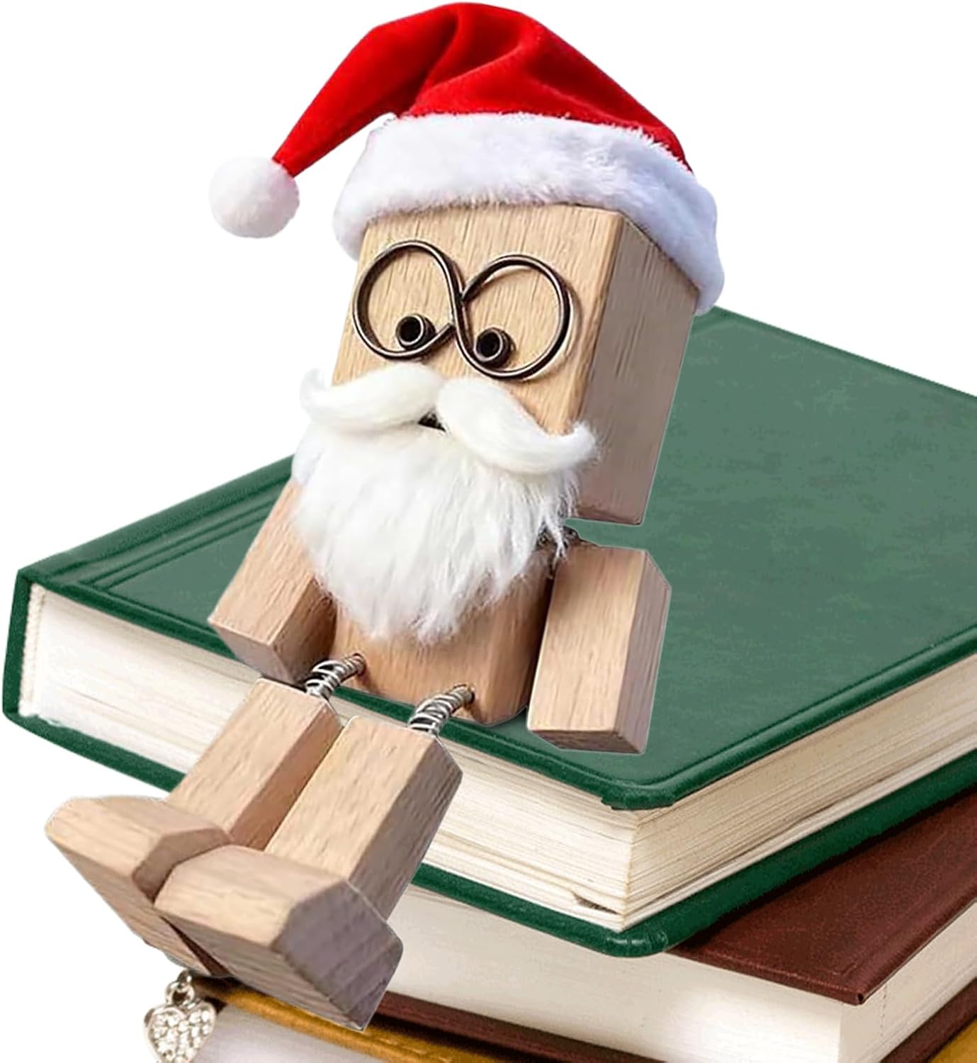 Wooden Man Figure - Santa Design Swing Leg Figurine for Christmas, Adorable Wooden Decoration Car Dashboard, Shelf, or Fireplace, Festive Ornament Kids’ Room, Home, 2.36 Inches.
