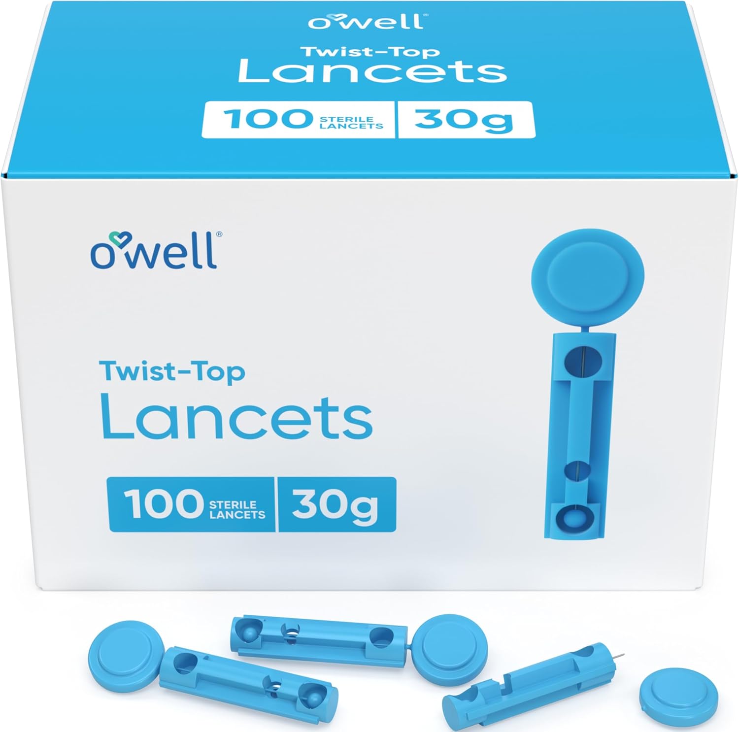 OWELL Twist Top Lancets, Sterile Lancets for Diabetes Testing, Lancets for Diabetic & Blood Sugar Test, Thin Lancet for Regular Skin, 30 Gauge, 100 Count