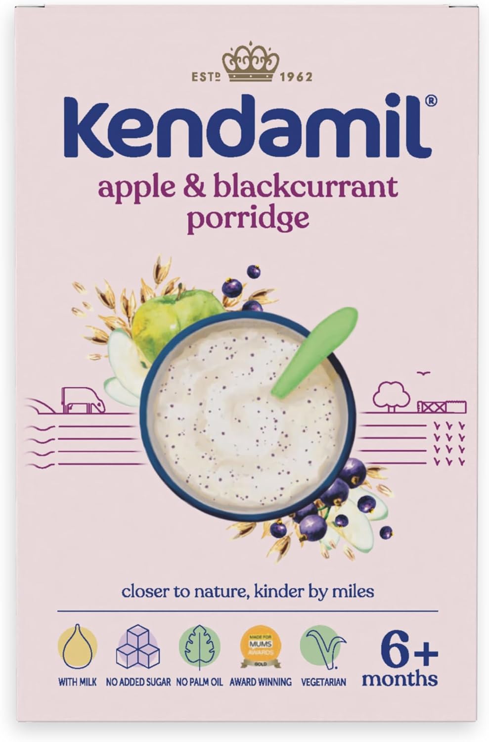 Kendamil Apple & Blackcurrant Baby Porridge (6+ Months) – Baby Weaning Porridge – Easy Just Add Water Real Fruit Cereal, Essential Vitamins & Minerals – 7x150g (approx. 50 Servings)