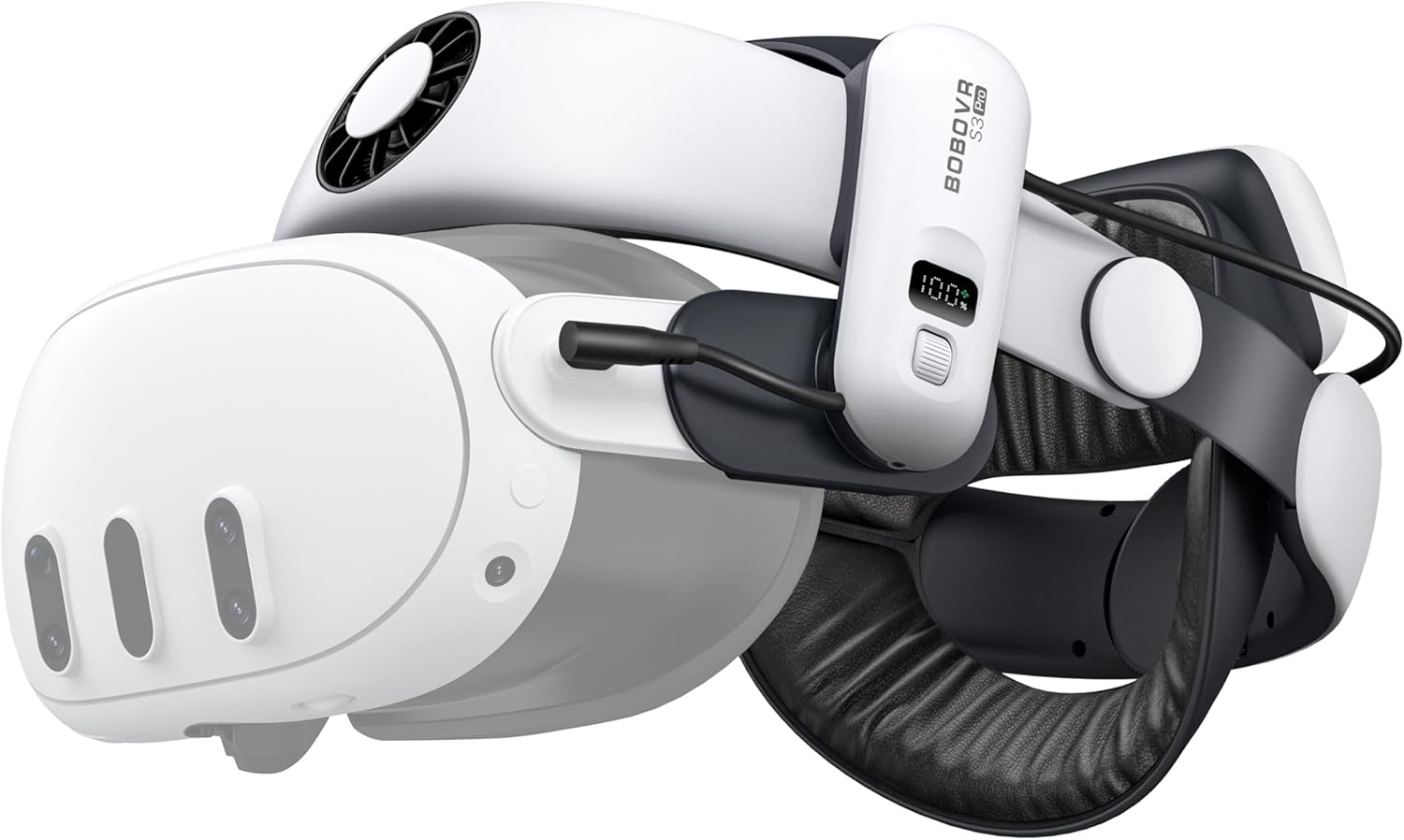 BOBOVR S3 Pro Battery Strap Accessories,Head Air Cooling System and 10000mah Hot-swappable Battery Pack,Compatible with Meta Quest 3/Quest 3S