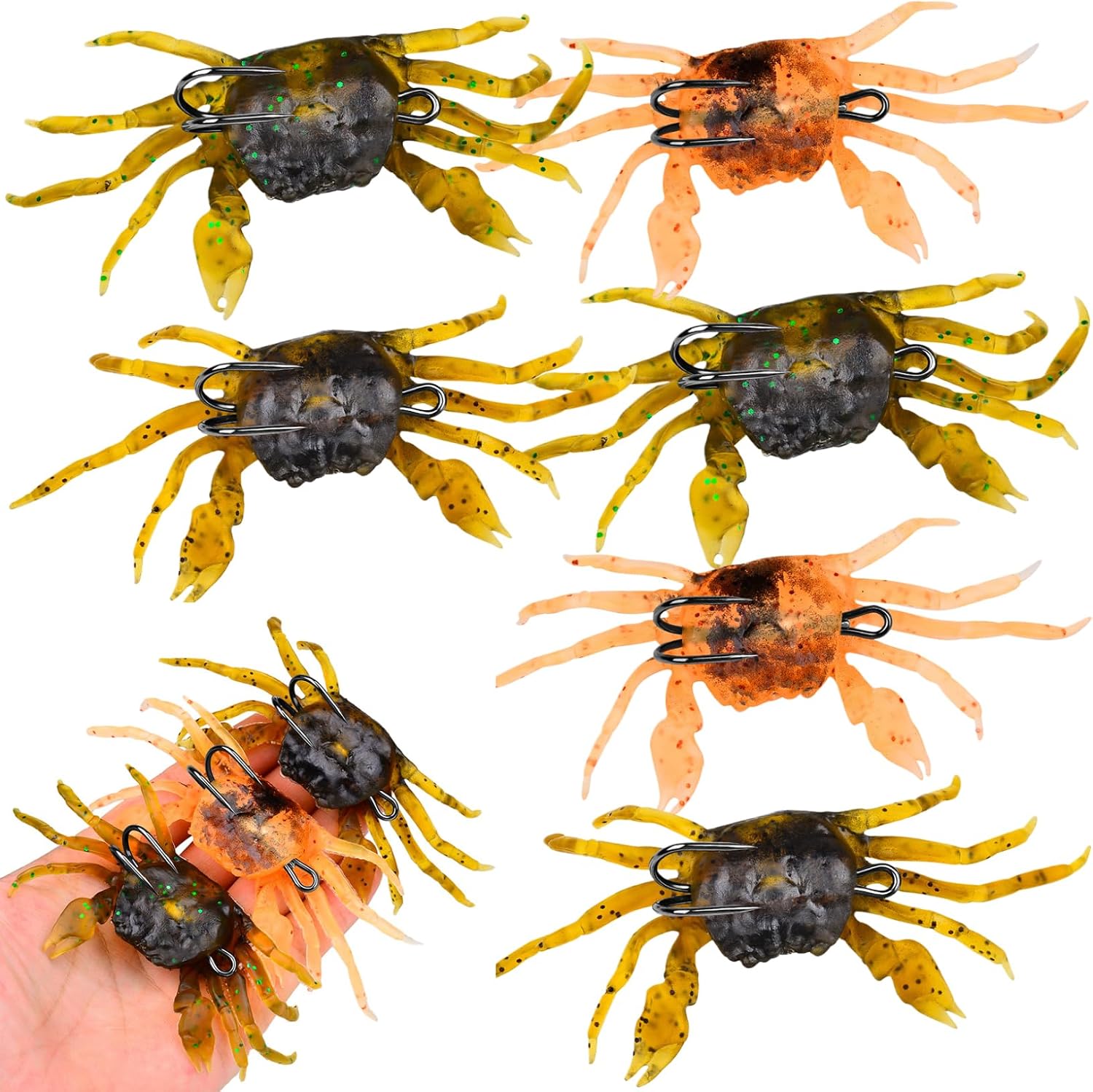 Crab Lures - 6pc Soft 3D Crab Bait Lures with Sharp Hooks, 5.1 Inch Waterproof for River, Stream, Lake, Saltwater