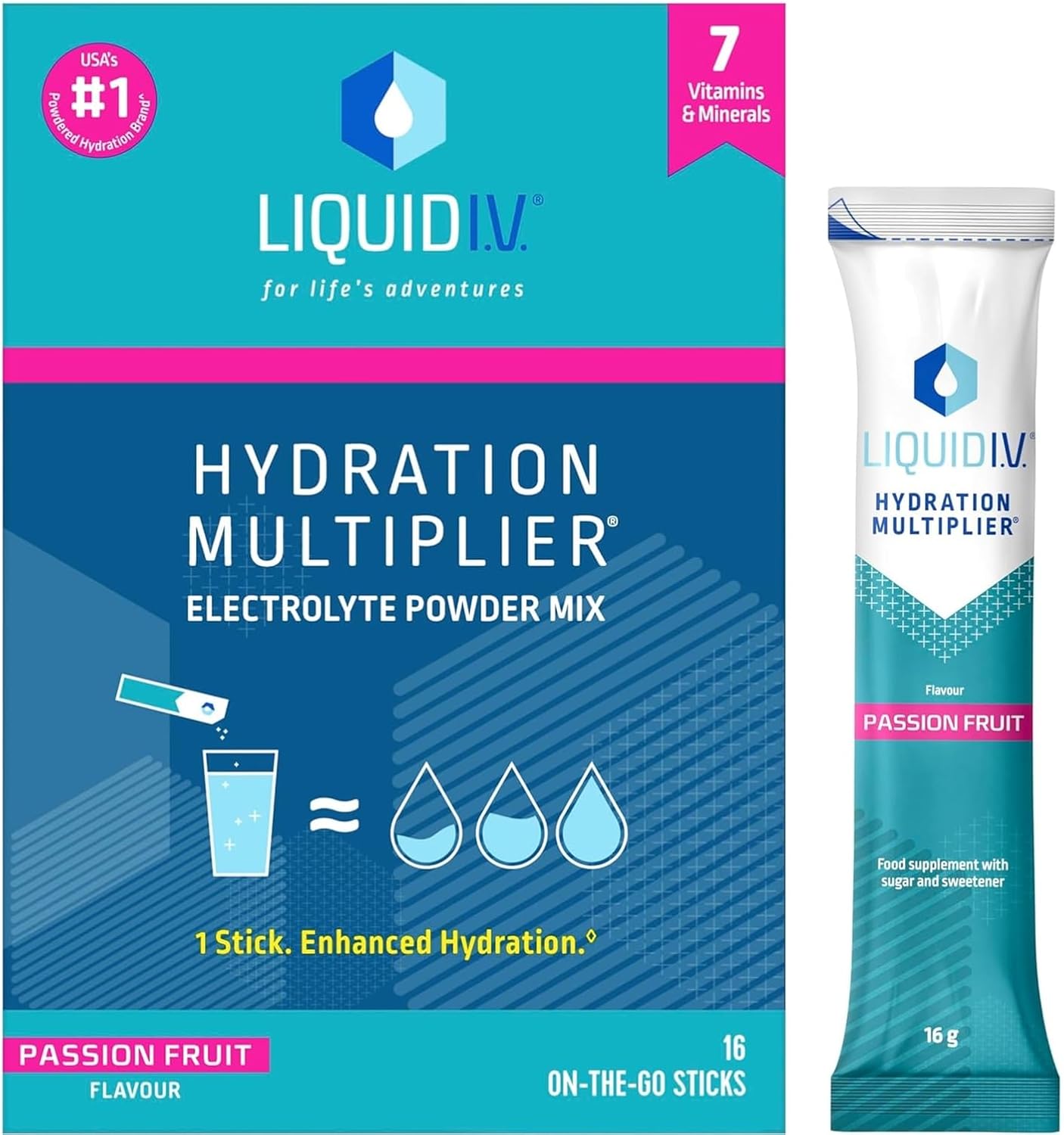 Liquid I.V. Hydration Sachets | Passion Fruit| Electrolyte Powder Mix | 1 Pack (16 Sticks) | 7 Vitamins and Minerals | Vegan