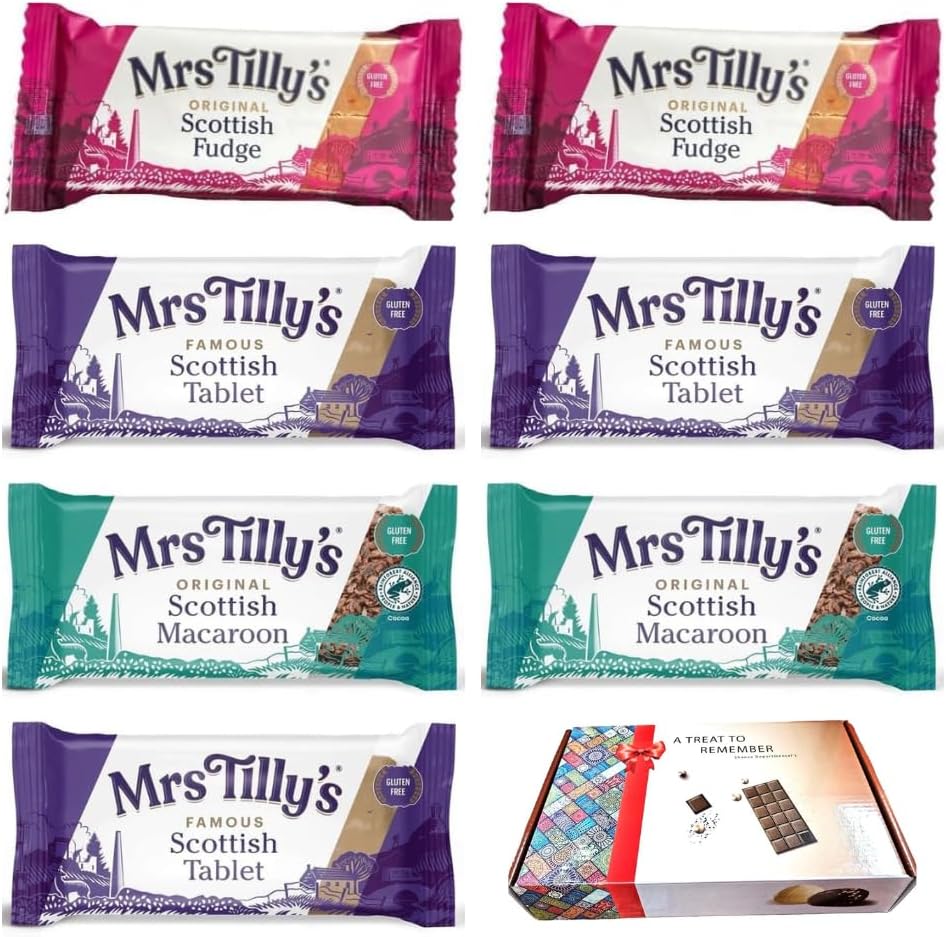 Mrs Tilly's Luxury Gourmet tablet Selection Hamper (Pack of 7 Bars) - 3x Scottish Tablets, 2x Scottish Fudge, 2x Scottish Macaroon Gift Hamper