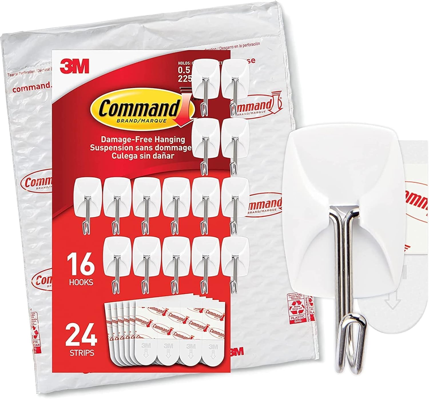 Command Small Wire Toggle Hooks, 16 Hooks and 24 Command Strips, Damage Free Hanging Wall Hooks with Adhesive Strips, No Tools Adhesive Hooks for Hanging, Organization and Storage, Holds up to 0.5 lb