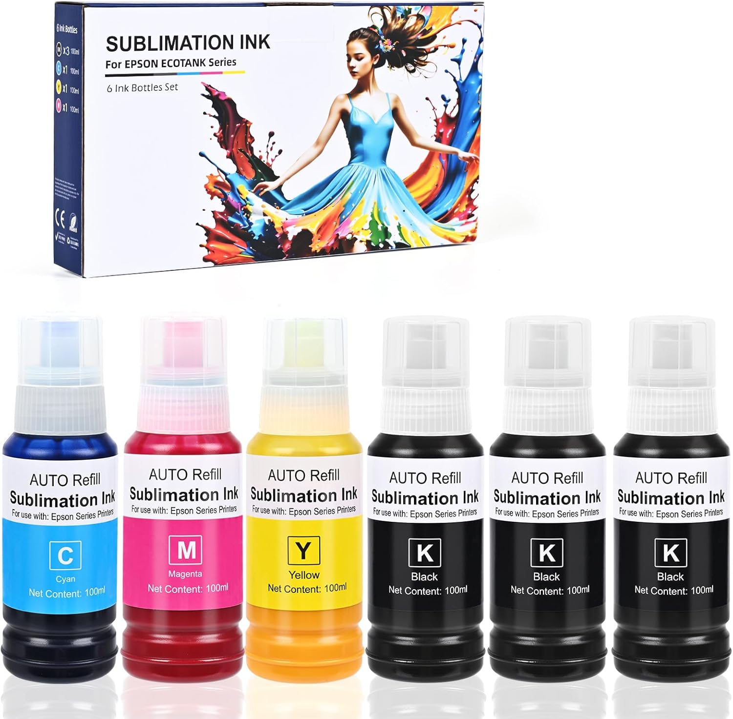 600ml Sublimation Ink for Ecotank et 15000, Ecotank et 2400, Eoctank 2800, Ecotank 2850, ET-3850, ET 2803, ET-2720, ET-2760, ET-2840, ET-3830, XP4100, Sublimation Heat Press Ink
