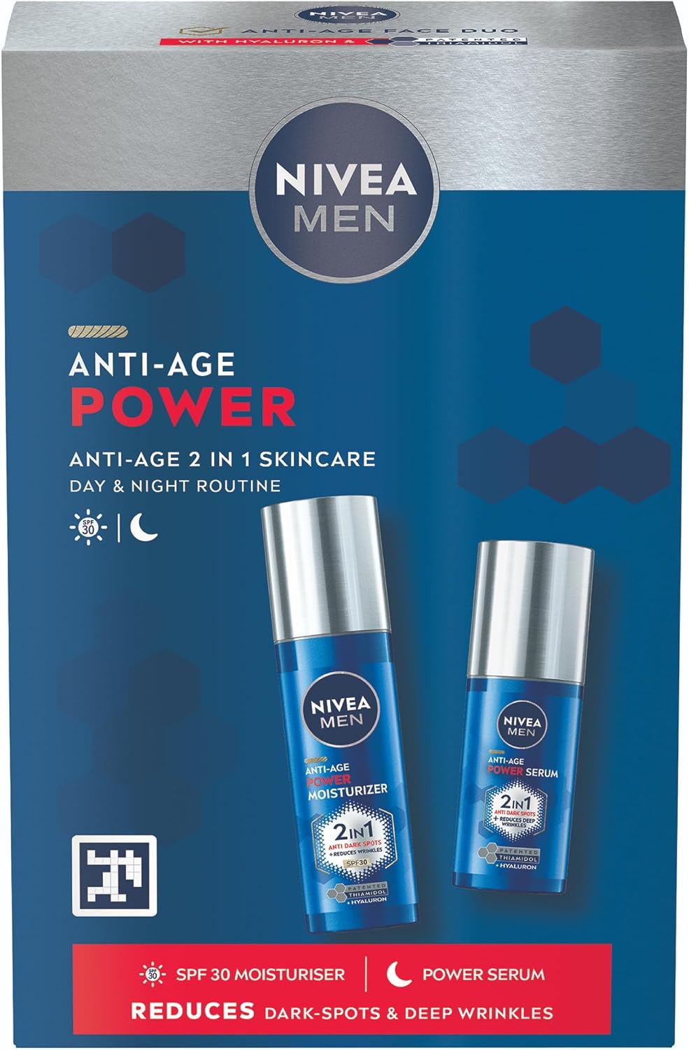 NIVEA MEN Anti-Age Power Gift Set (2 Products) - Men's Gift Set - Anti-Wrinkle Skincare Duo includes Face Moisturising Day Cream and Dark Spot Reducing Face Serum