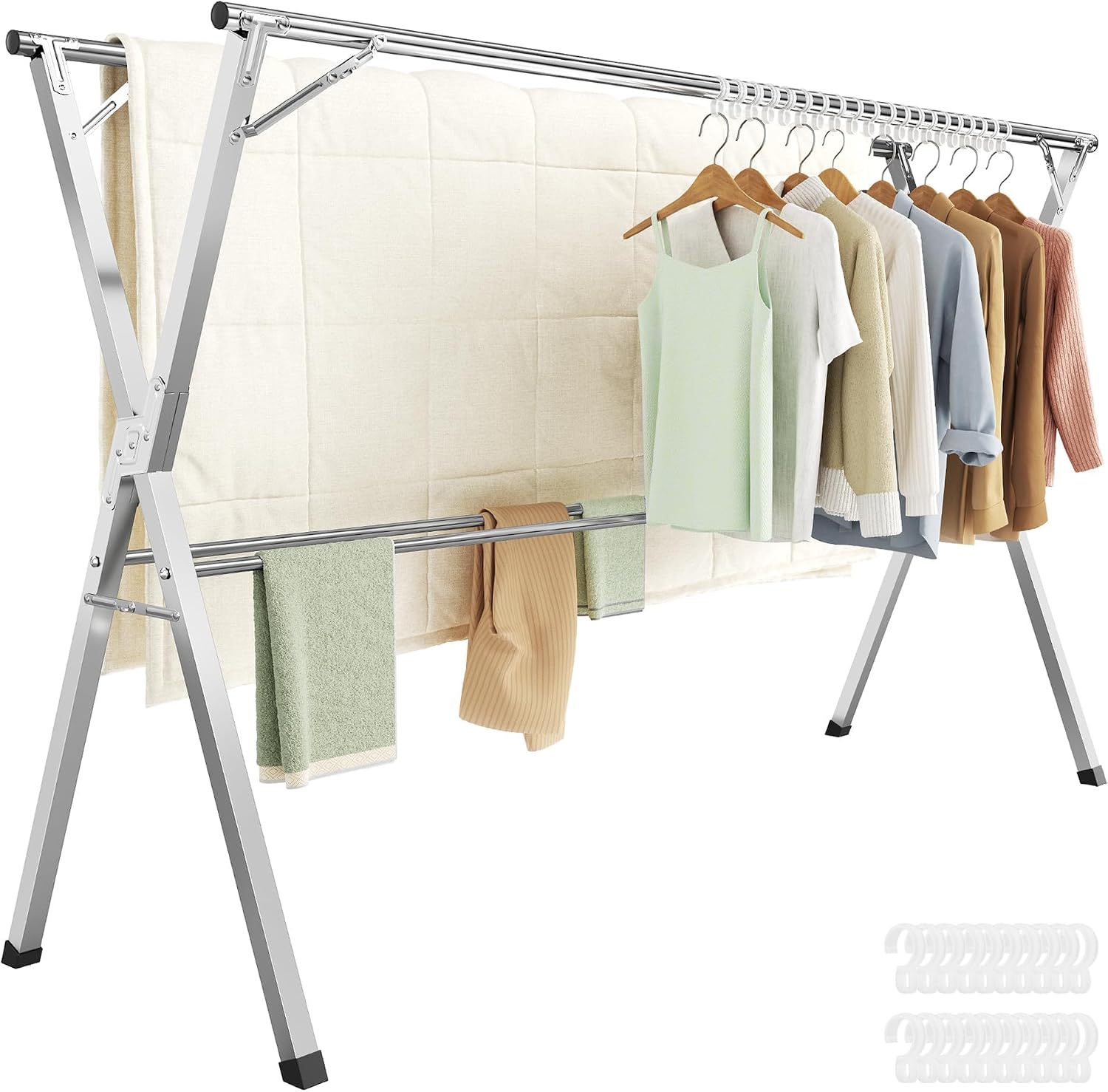 SONGMICS Clothes Drying Rack, Heavy-Duty, 52.4-79.1 Inches Extendable