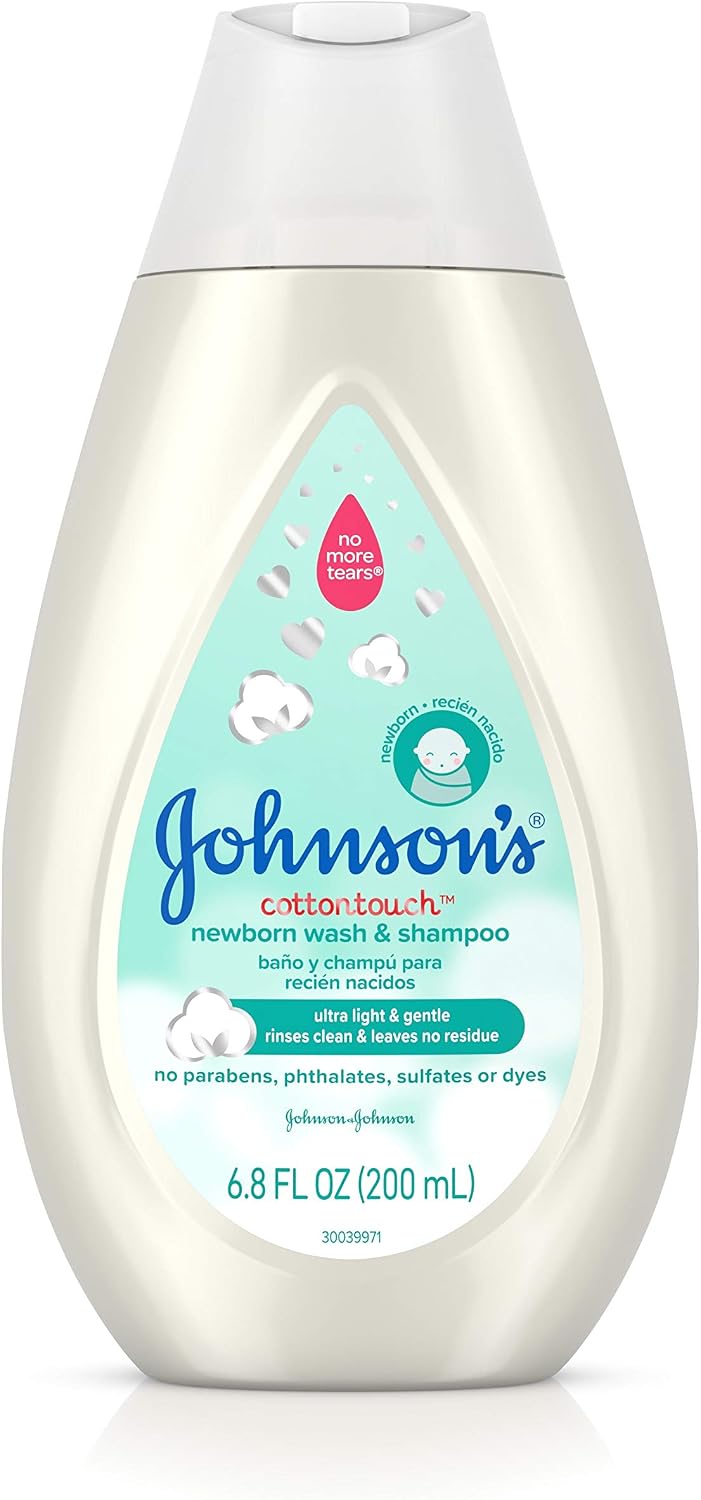 Johnson's CottonTouch Newborn Baby Wash & Shampoo, Made with Real Cotton, 6.8 fl. oz
