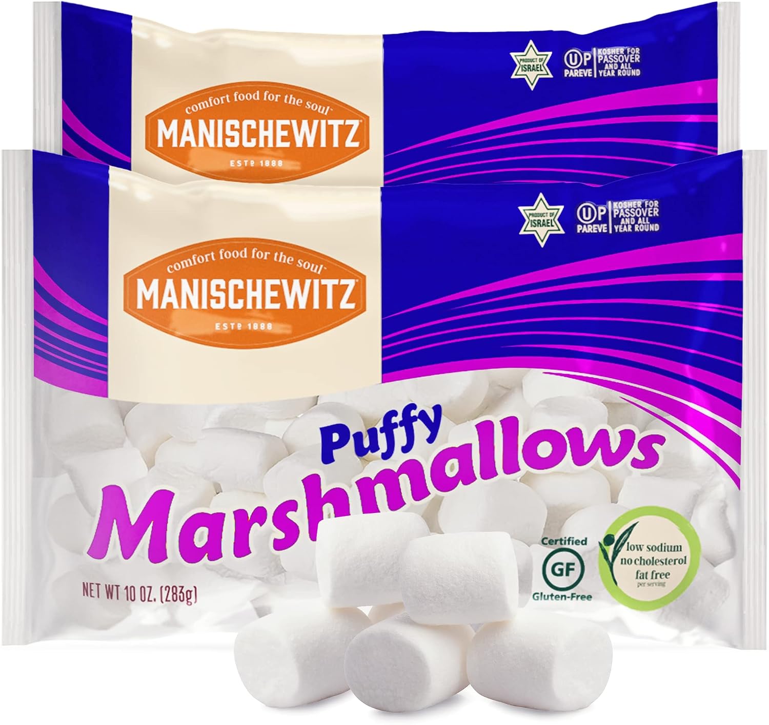 Manischewitz Gluten Free Marshmallows 283g (Pack of 2 = 566g) | Fat Free, Low Sodium, No Cholesterol, Meat Free, Kosher for Passover & Year Round