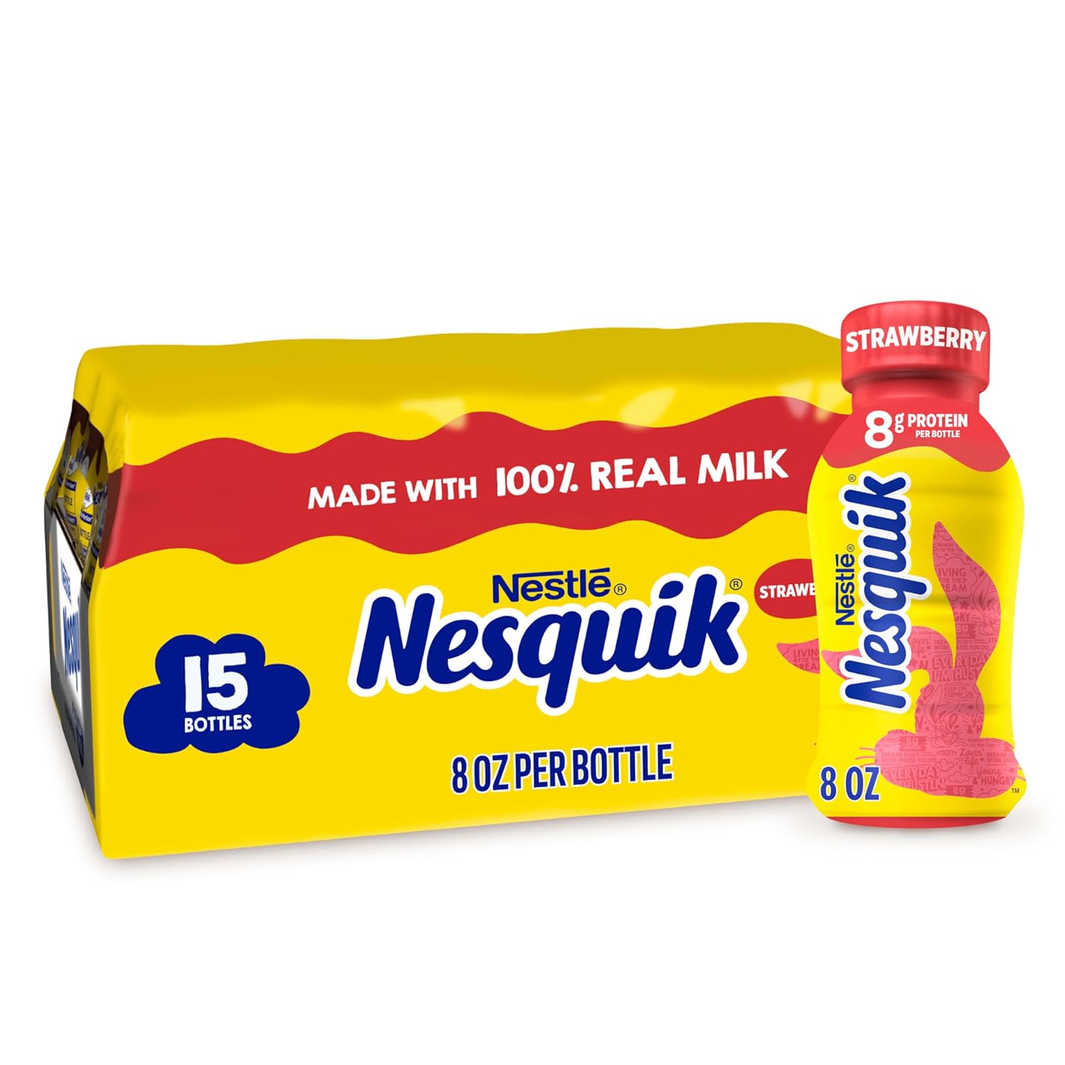 Nesquik Strawberry Flavored Milk, Ready To Drink, Low-Fat Milk, 15 Pack, 8 Fl Oz Bottles