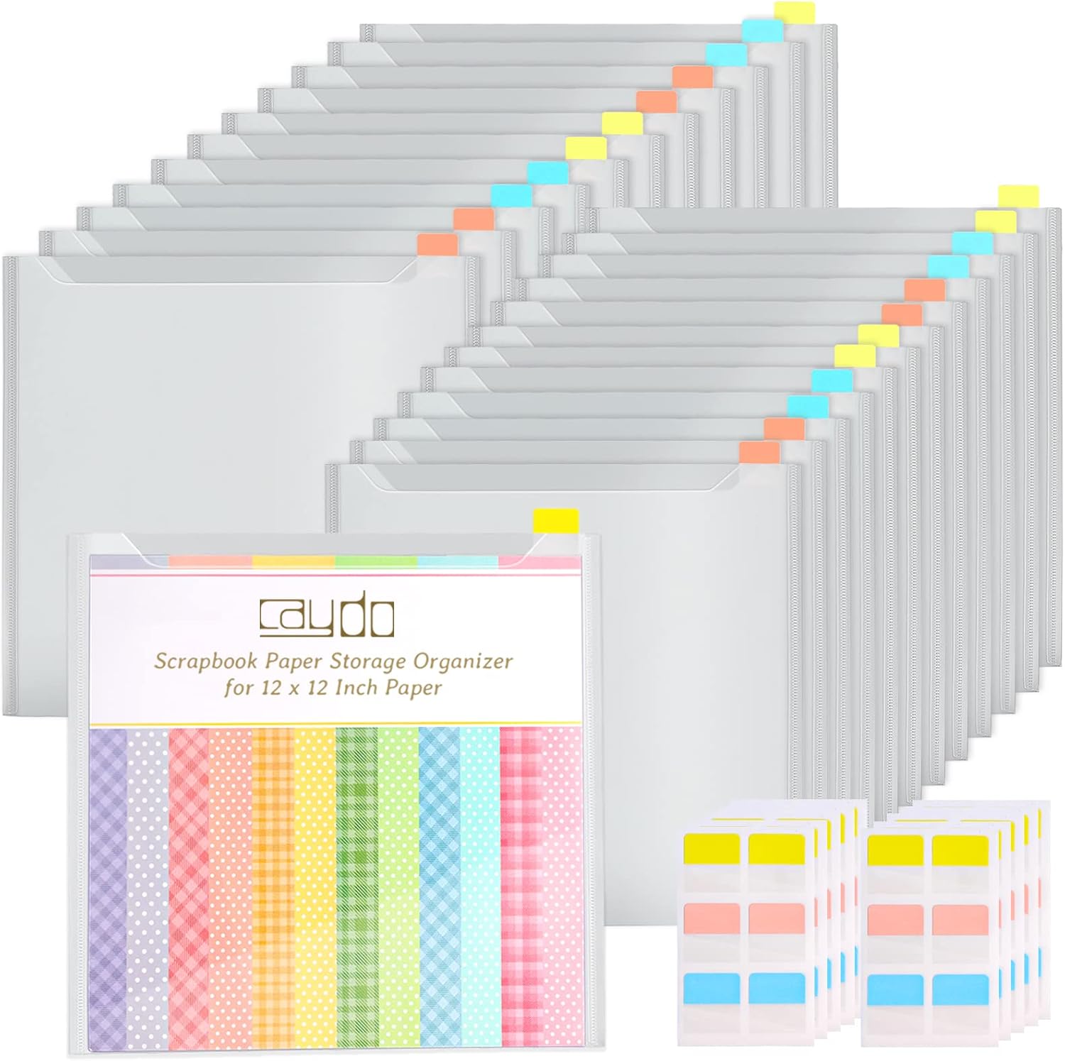 Caydo 24-Piece Scrapbook Paper Storage Organizer, 12 x 12 Inch with Sticky Index Tabs for Holding Paper, Cardstock, Vinyl, Photos