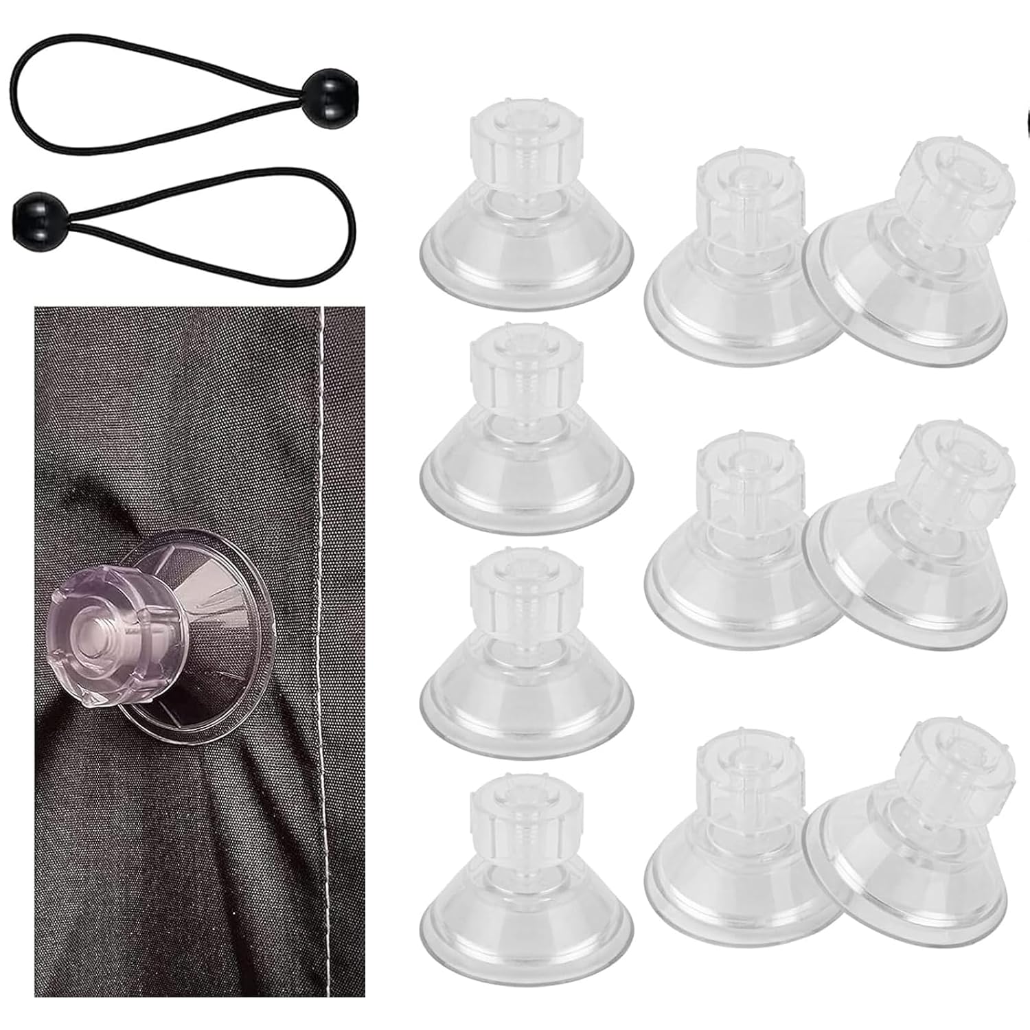 10PCS Limpets for Caravan Awning, Limpets for Awning Suction Cup, Awning Suction Clamps with 2pcs Bungee Cords with Balls, High Grip Suction Cups for Campervan Canopy Motorhome