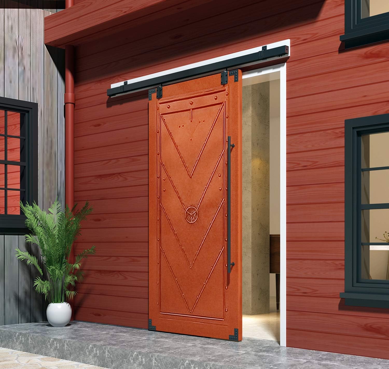 DIYHD M0083-5ft Box Rail Hardware Heavy Duty Steel Sliding Barn Door Track, 5FT, Wall Mount Kit