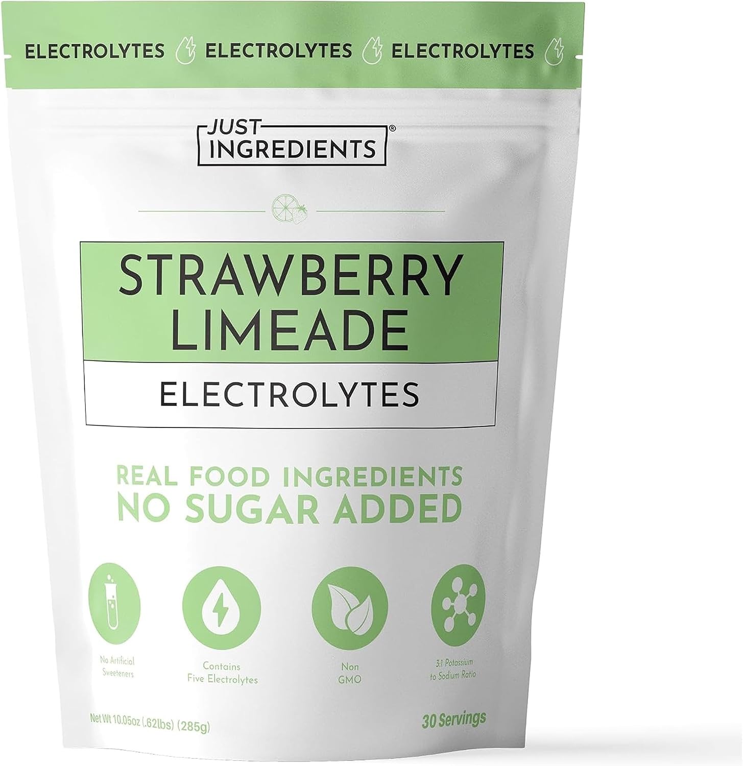 JUST INGREDIENTS Strawberry Limeade Electrolytes - No Sugar - 30 Servings