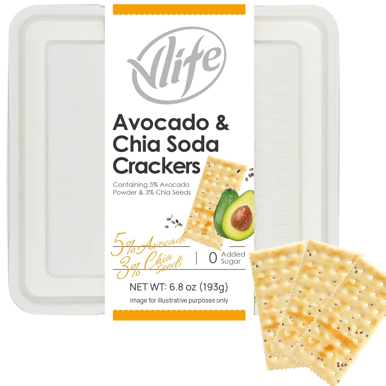 Vloong Avocado Chia Seeds Saltine Crackers, Vlife Baked Soda Crackers, No Added Sugar Office Snacks, Low Sugar, Low Calories, Individually Wrapped (1 PACK, 6.8 Ounce)