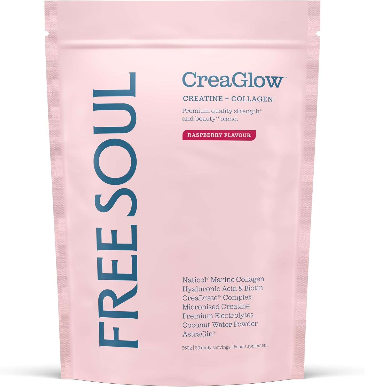 Free Soul CreaGlow | Marine Collagen + Creatine + Electrolytes | Raspberry