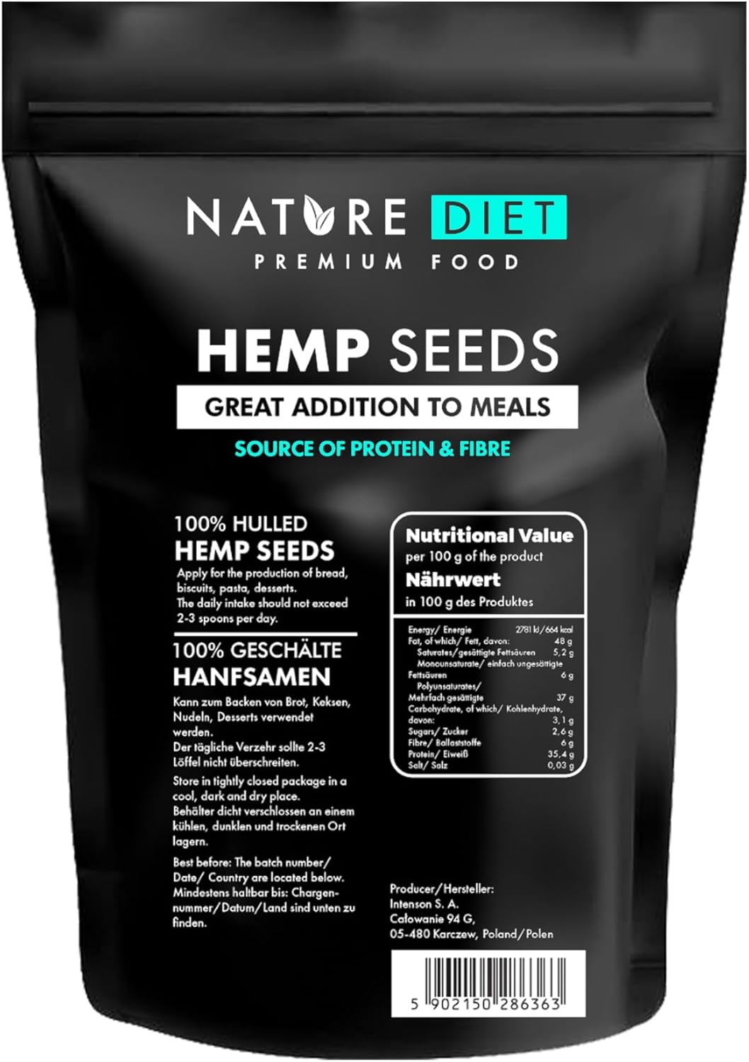 Hemp Seeds 1000g | Hulled | Gluten-Free & Vegan | High in Protein & Fiber | Rich in Omega 3 & 6 | Superfood for Everyday Nutrition | by Nature Diet