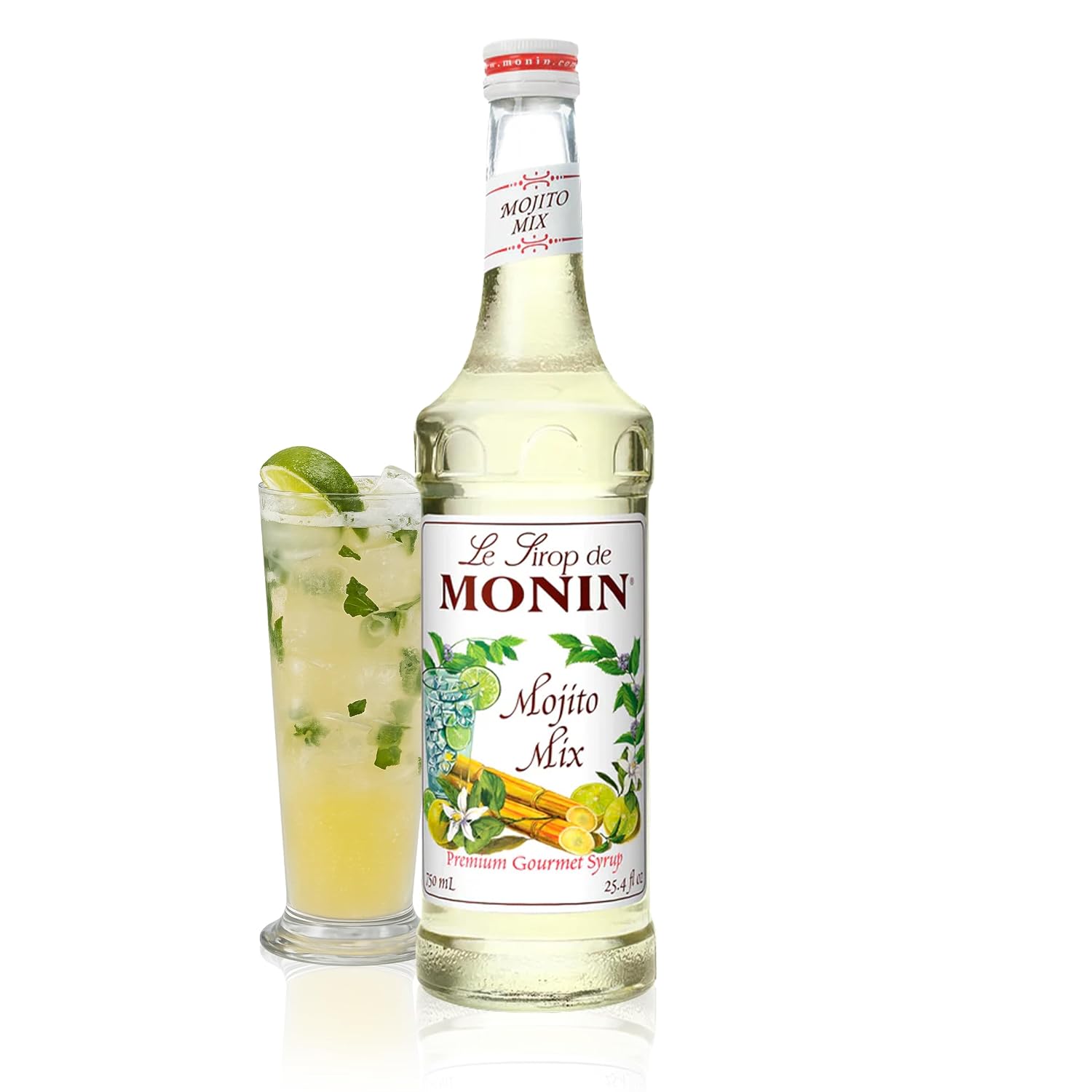Monin - Mojito Mix Syrup, Sweet Herbal Mint Flavor, Great for Frozen Cocktails, Mocktails, & Delicious Desserts, Gluten-Free, Vegan, Non-GMO (750 ml)