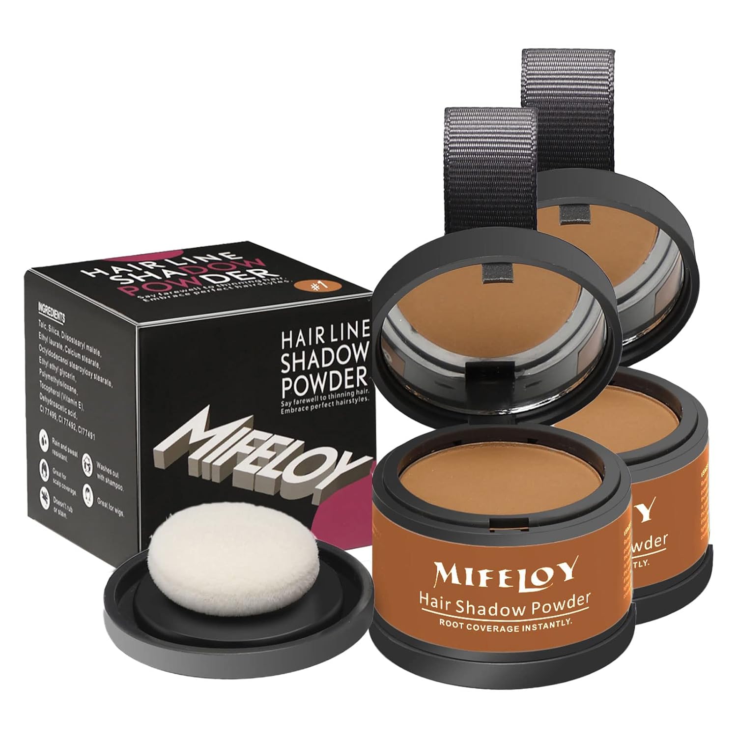 2 Pack Root Touch Up Powder, Hair Color for Grays, Root Coverage for Women and Men, Concealer for Beard Line, Eyebrow, and Thinning Grey Hairline, Light Brown