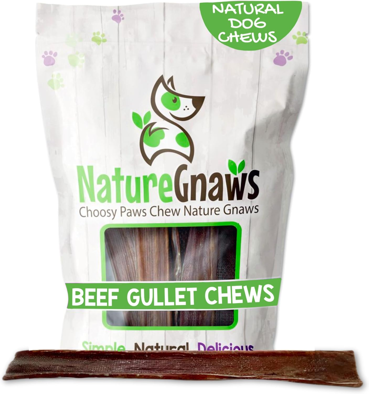 Nature Gnaws Beef Jerky Chews for Large Dogs - Premium Natural Beef Gullet Sticks - Simple Single Ingredient Tasty Dog Chew Treats - Rawhide Free - 9-10 Inch (20 Count)