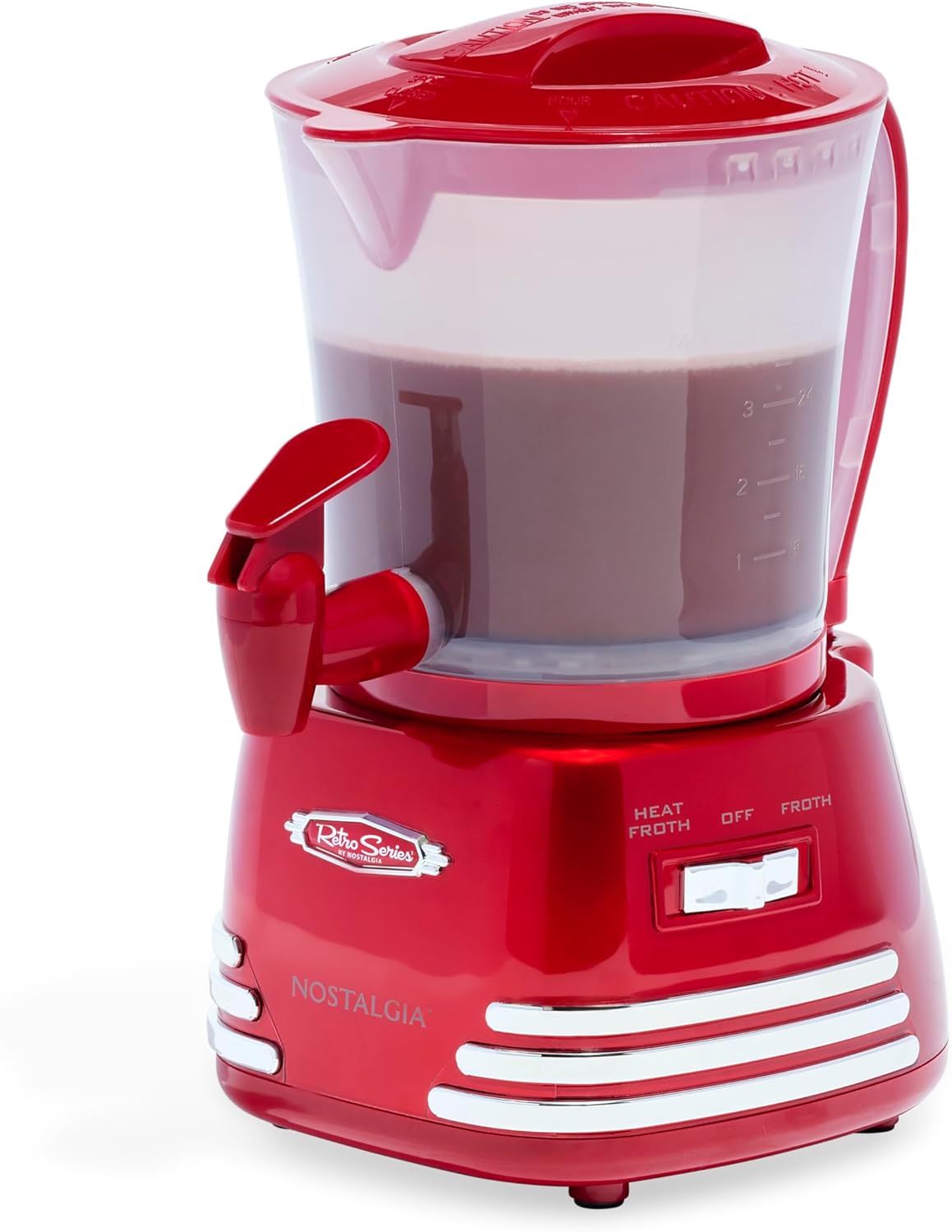 Nostalgia Retro Frother and Hot Chocolate Maker and Dispenser, 32 Oz, for Coffees, Lattes, Cappuccinos, Red