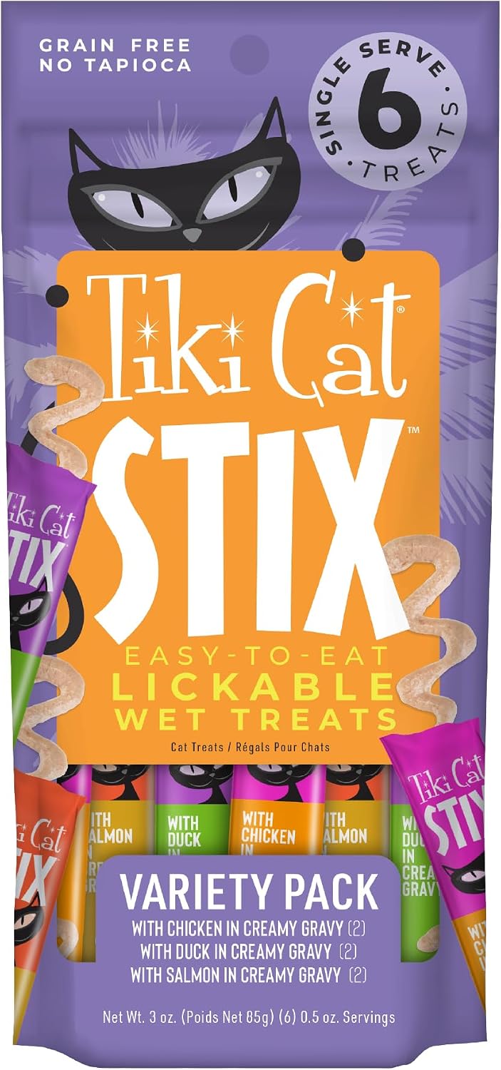 Tiki Cat Stix Wet Cat Treats, Lickable Mousse, Variety Pack, 3 oz. Pouch