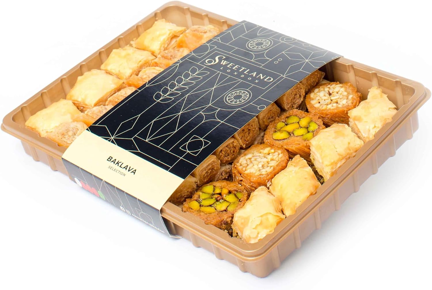 Sweetland London Baklava Tray Selection 750g - Lebanese Baklava Treat | Gift Box | Ramadan, Christmas, Diwali & Birthday | Fresh Handmade Chocolate Dessert | UK Made