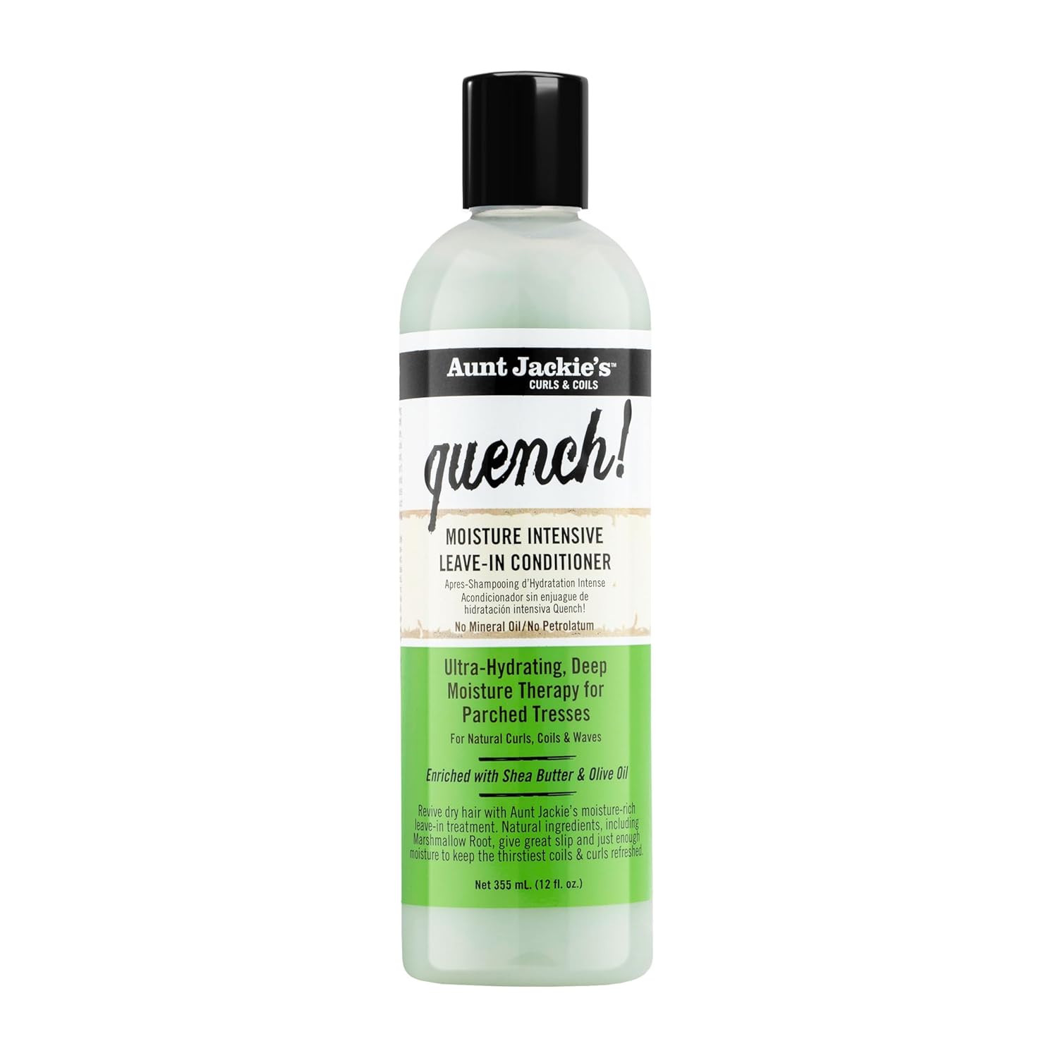 Aunt Jackie's Curls and Coils Quench Moisture Intensive Leave-In Hair Conditioner for Natural Curls, Coils and Waves, Enriched with Shea Butter, 12 oz
