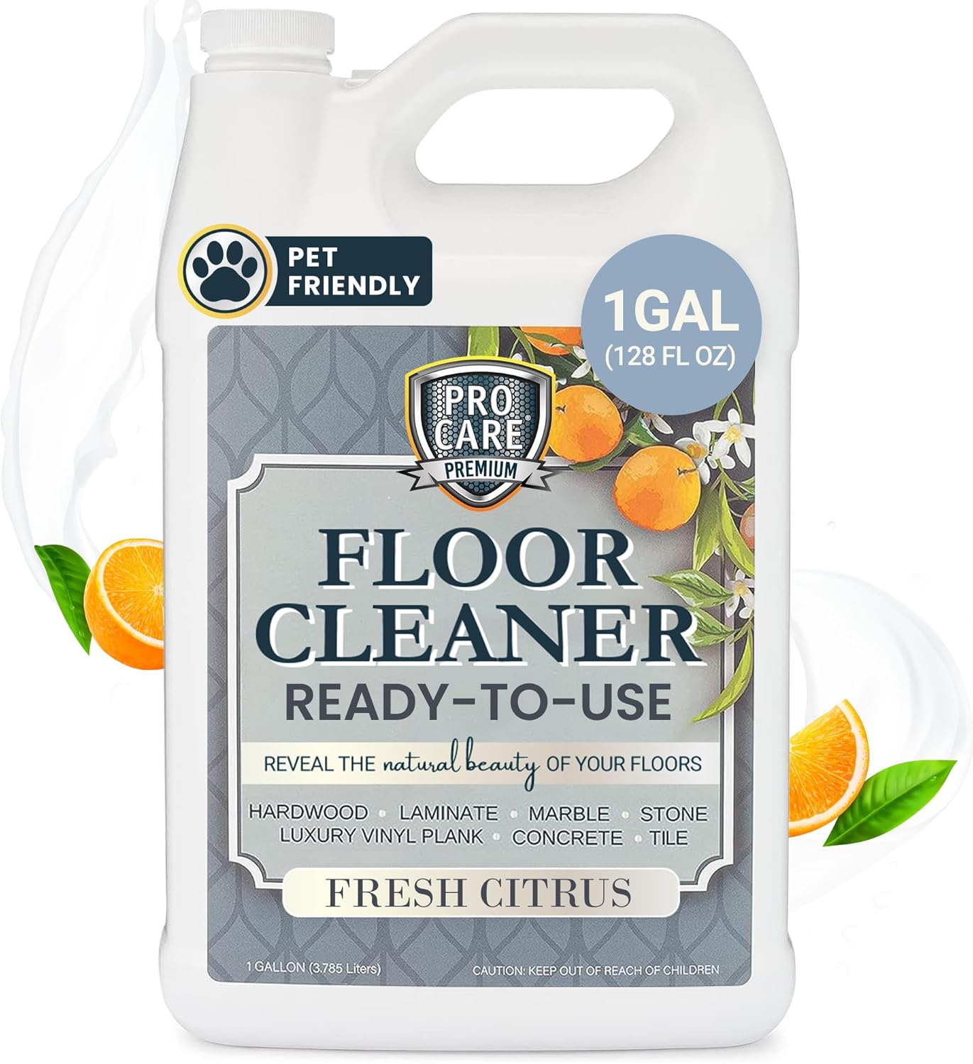 ProCare Floor Cleaner (Made in USA) | Streak-free Cleaner for Tile, Stone, Laminate, Vinyl & Natural Wood Floor Cleaner for Mopping, Household Supplies, Cleaning Solution with Citrus Aroma - 1 Gallon