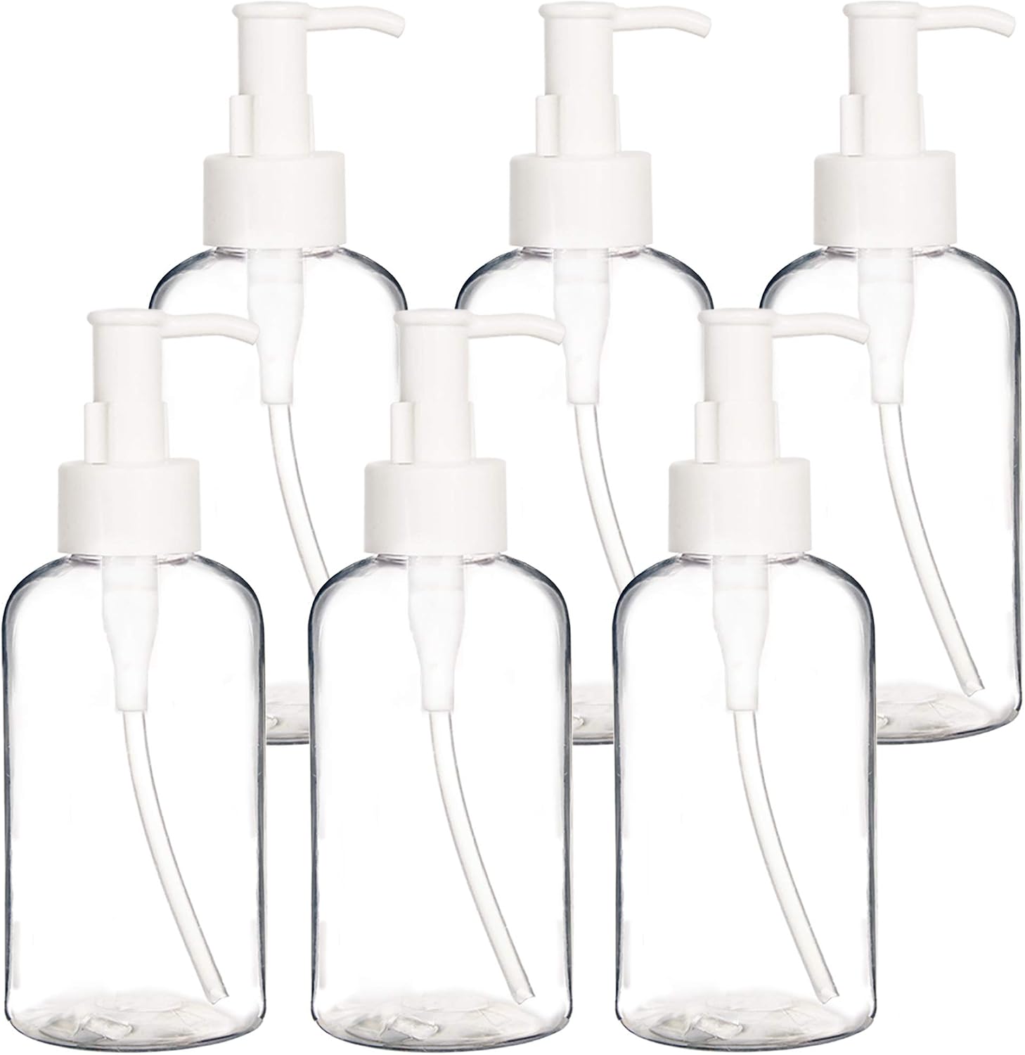 Youngever 6 Pack Re-usable 250ml Plastic Pump Bottles, Refillable Plastic Pump Bottles with Travel Lock (Clear)