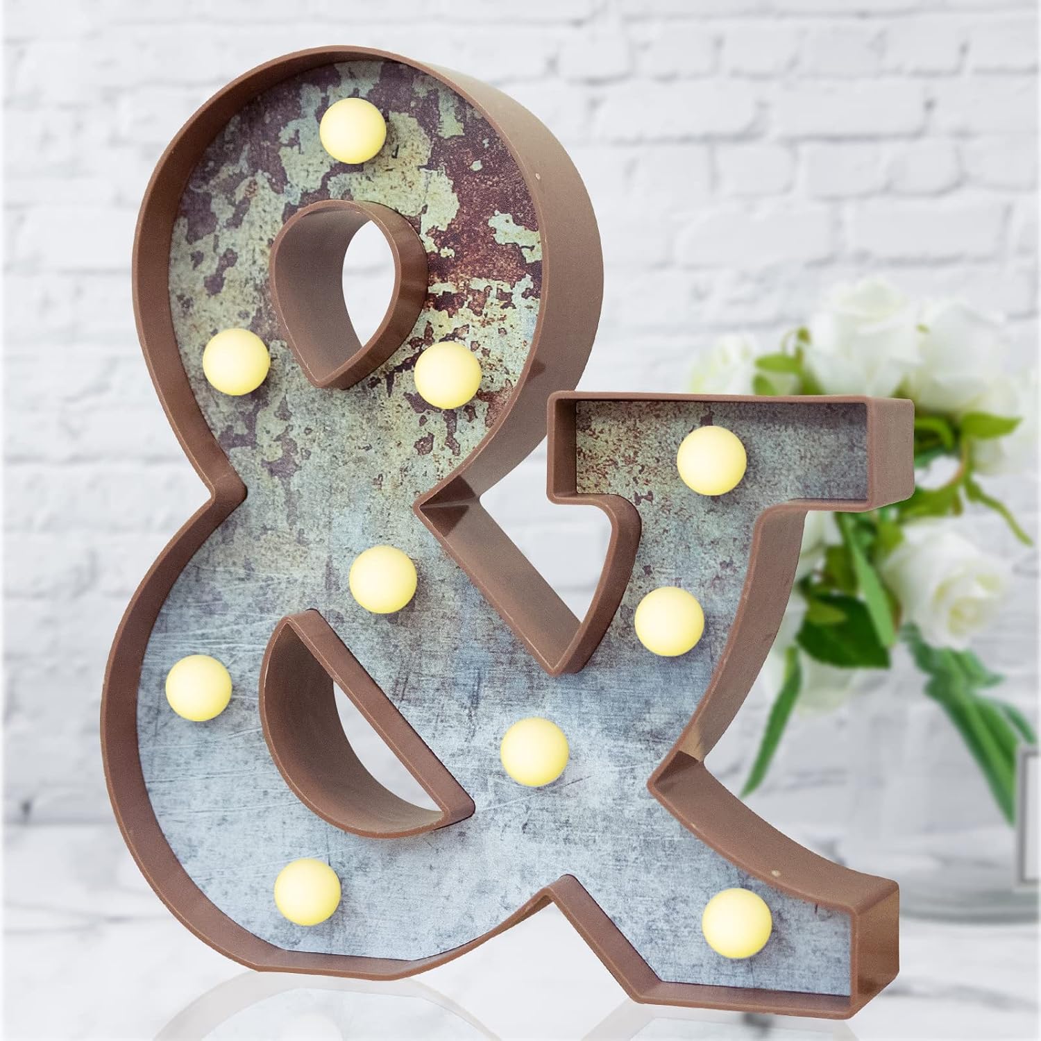 LED Marquee Light Up Letters Industrial Vintage Style Lighted Letters Rust Metal Effect Marquee Letter with Lights Illumination Letter Signs for Christmas Wedding Birthday Party Home Cafe Bar Decor-&