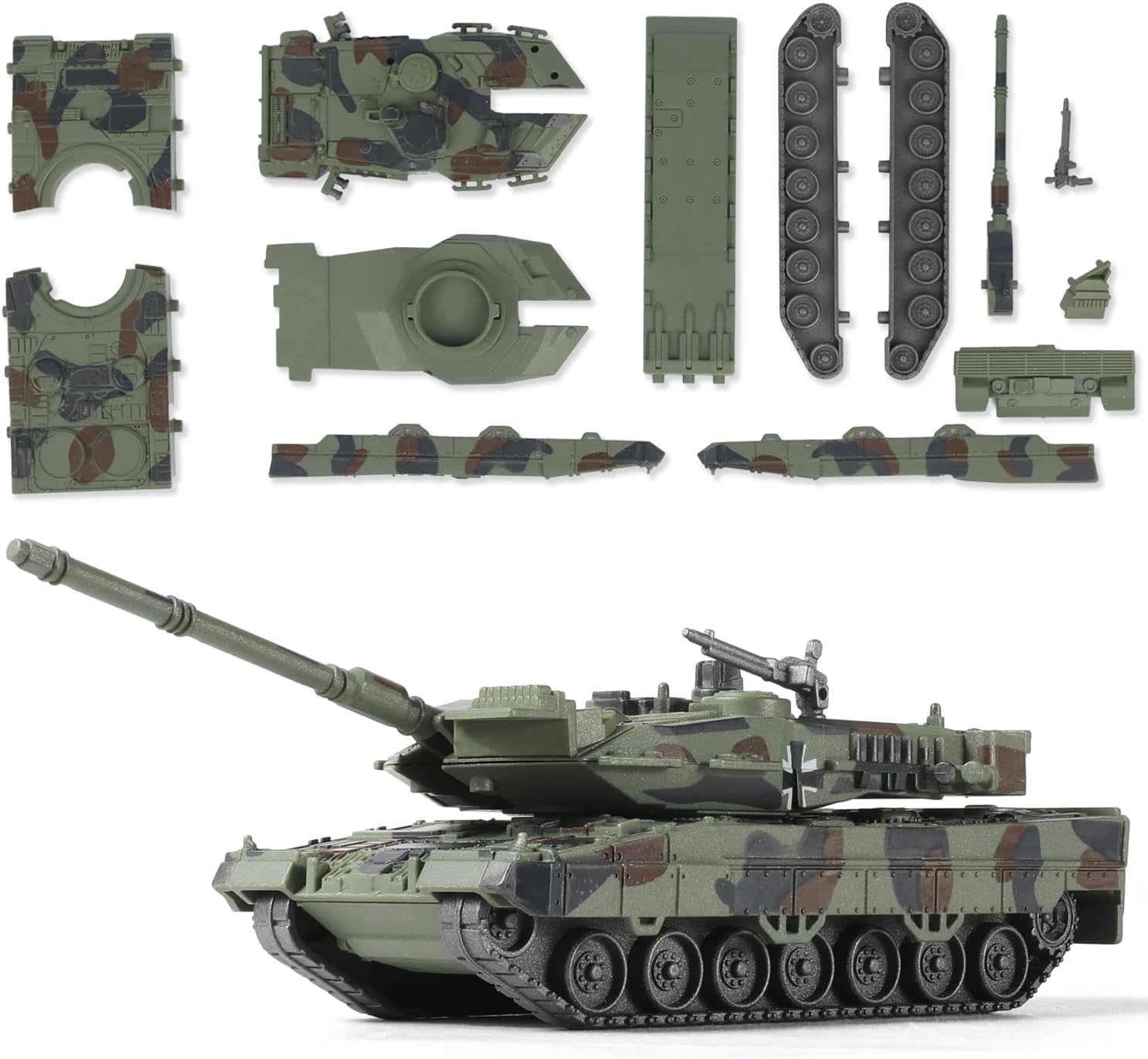 SEBUNAS 1/72 Scale Leopard 2A7 Military Tank Quick Build Model Germany Armored Vehicle Leopard 2A7 Main Battle Tank Building Model Gift for Adults and Kids (14PCS)