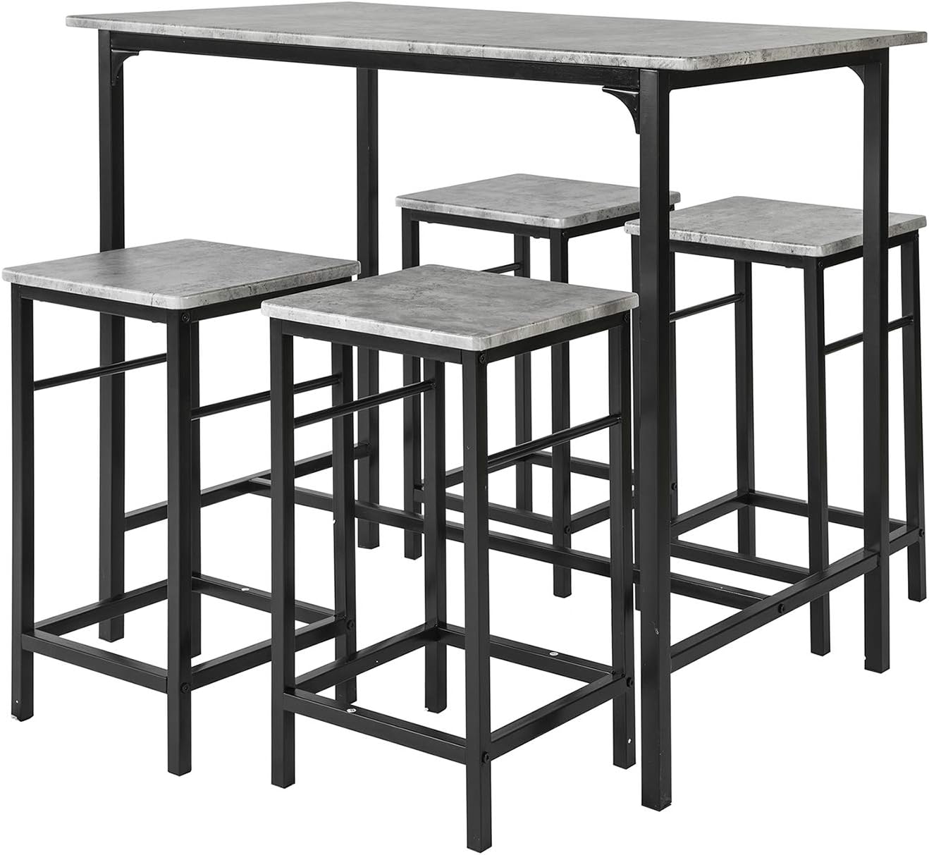 SoBuy Breakfast Bar Table and Stools Set 5-Piece Kitchen Dining Set with High Table & 4 Stools Space Saving Compact Bar Furniture for Small Kitchens and Flats OGT11-HG