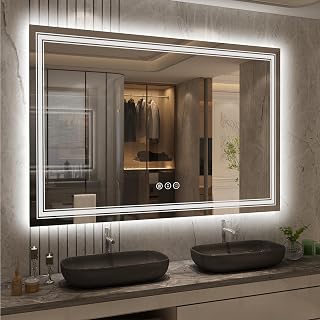 60x40 Inch Lighted Bathroom Mirror for Wall, LED Illuminated Vanity Mirror with Lights, Dimmable, Anti-Fog, ETL Listed (Backlit and Front Lighted)