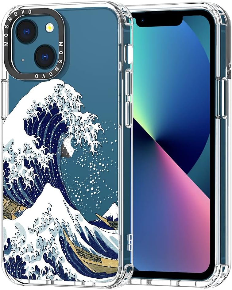 MOSNOVO for iPhone 13 Case, [Buffertech 6.6 ft Drop Impact] [Anti Peel Off] Clear Shockproof TPU Protective Bumper Phone Cases Cover with Great Wave Design for iPhone 13