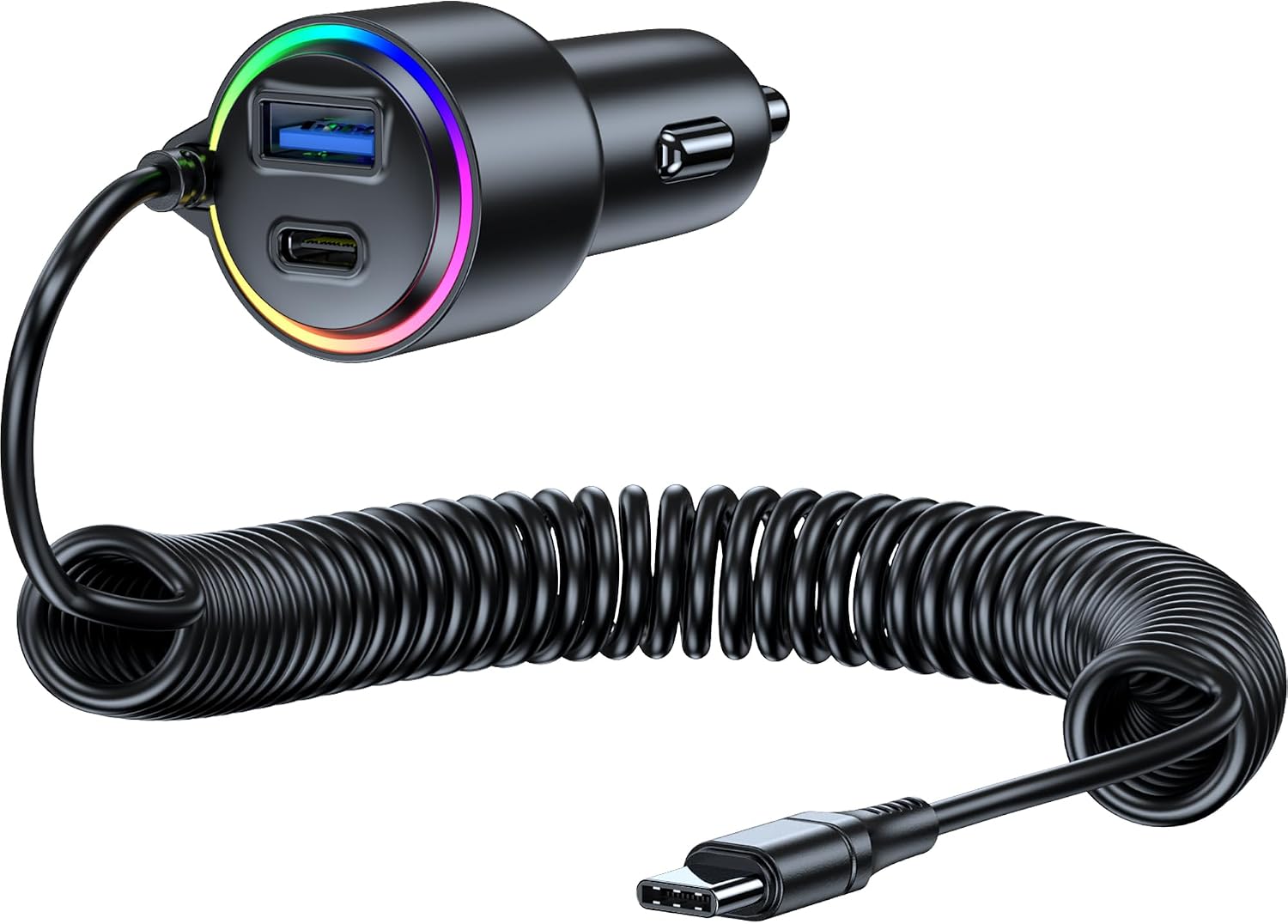USB C Car Charger, 75W Super Fast Car Phone Charger Adapter With Type C Cable Cigarette Lighter USB Chargers Fast Charging for iPhone Samsung Galaxy Google Pixel/Moto/LG iPad