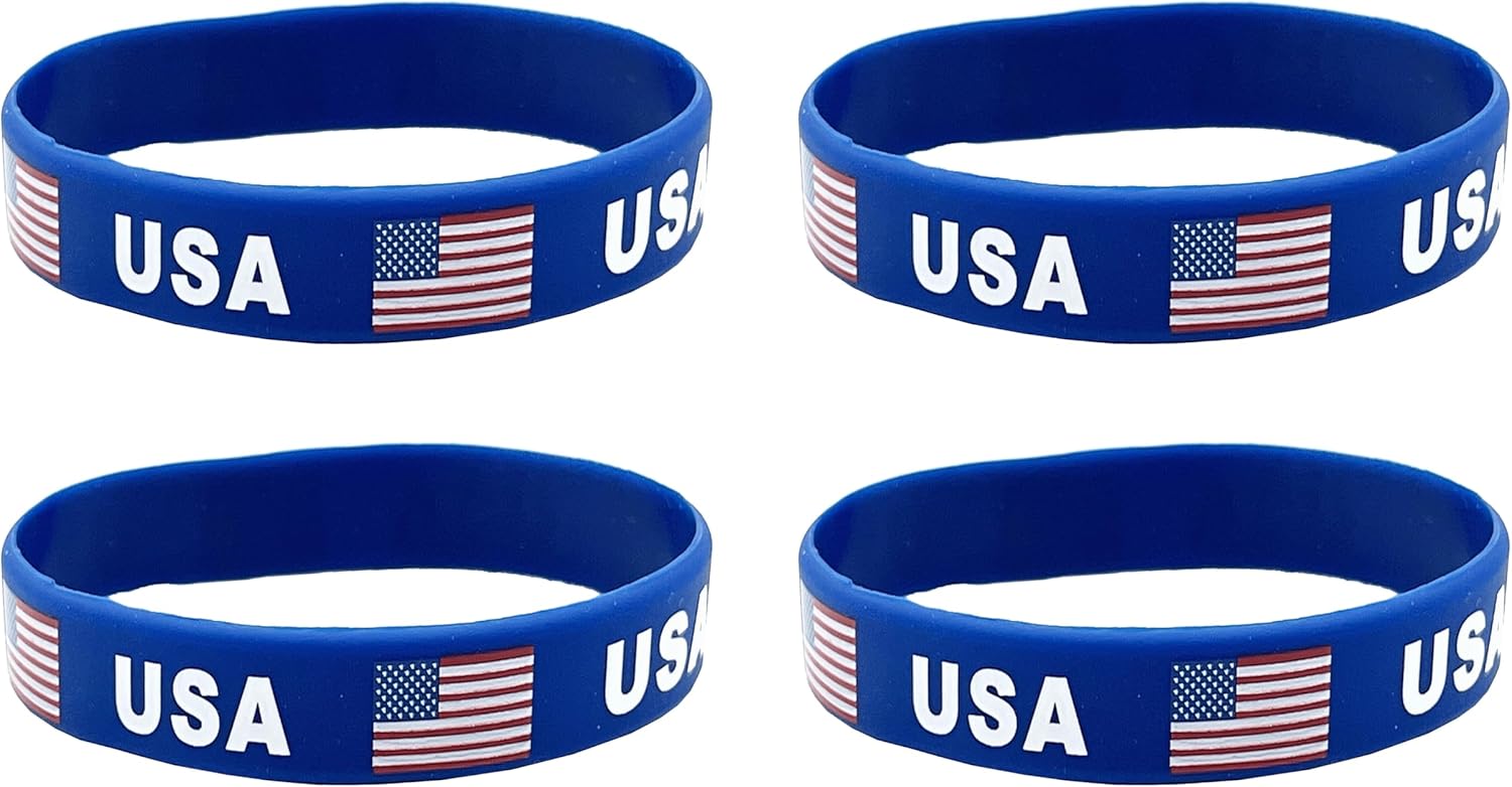 4 Pcs USA American Country Flag Rubber Bracelets, National Flag Silicone Bracelet, Rubber Wristbands Patriotic Decorations Gift