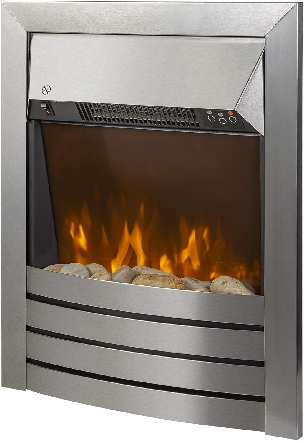 Zanussi 2 KW Stainless Steel Electric Inset Fire Stove with 2 Heat Settings, Timer and Remote Control, Independent LED Flame Effect, 20-30 m2 Room Size ZEFIST1001SS