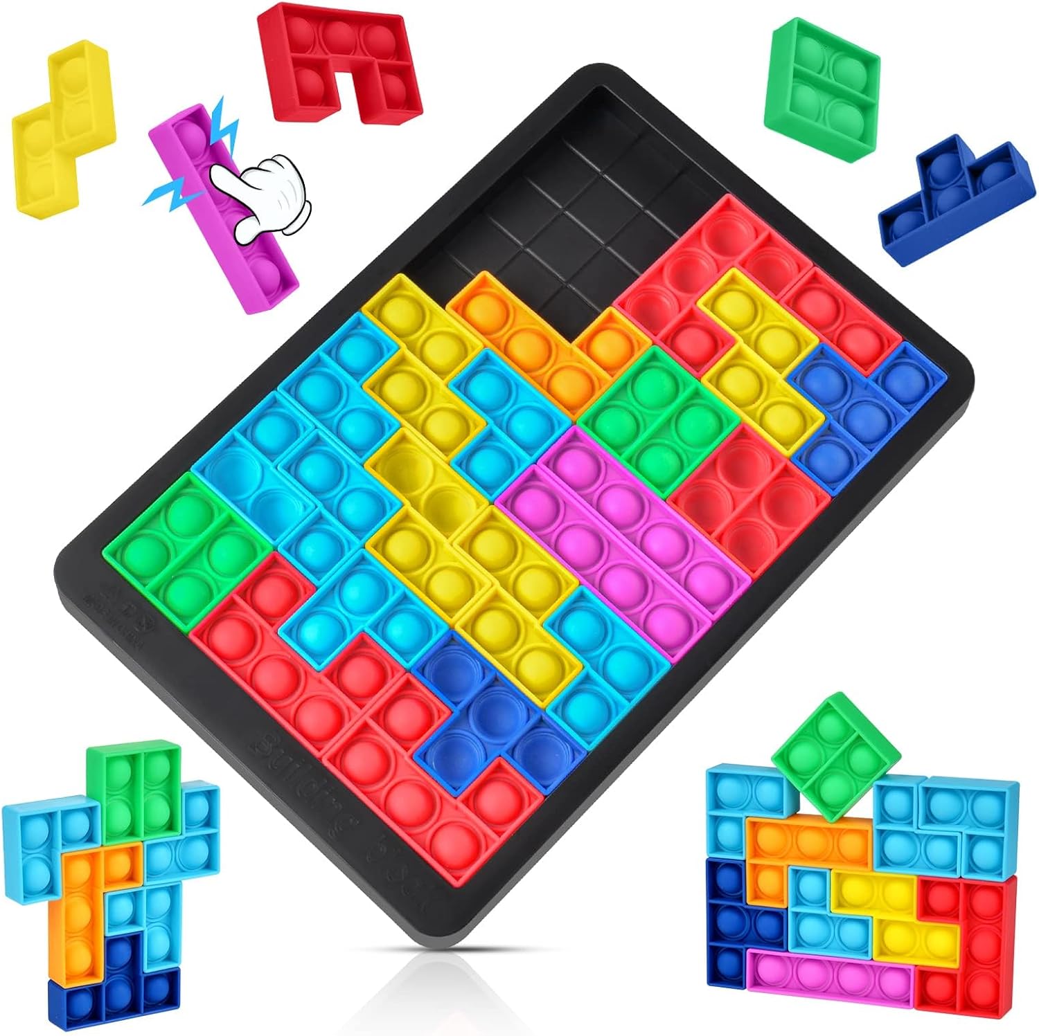 Ainiv Educational Learning Puzzle Intelligence Fidget Toys, Silicone Push Pop Bubble Toys,Pop Puzzle Brain Teasers Toy, Jigsaw Building Blocks Puzzle Game Board for Kids Adults ADHD OCD Anxiety, 25pcs
