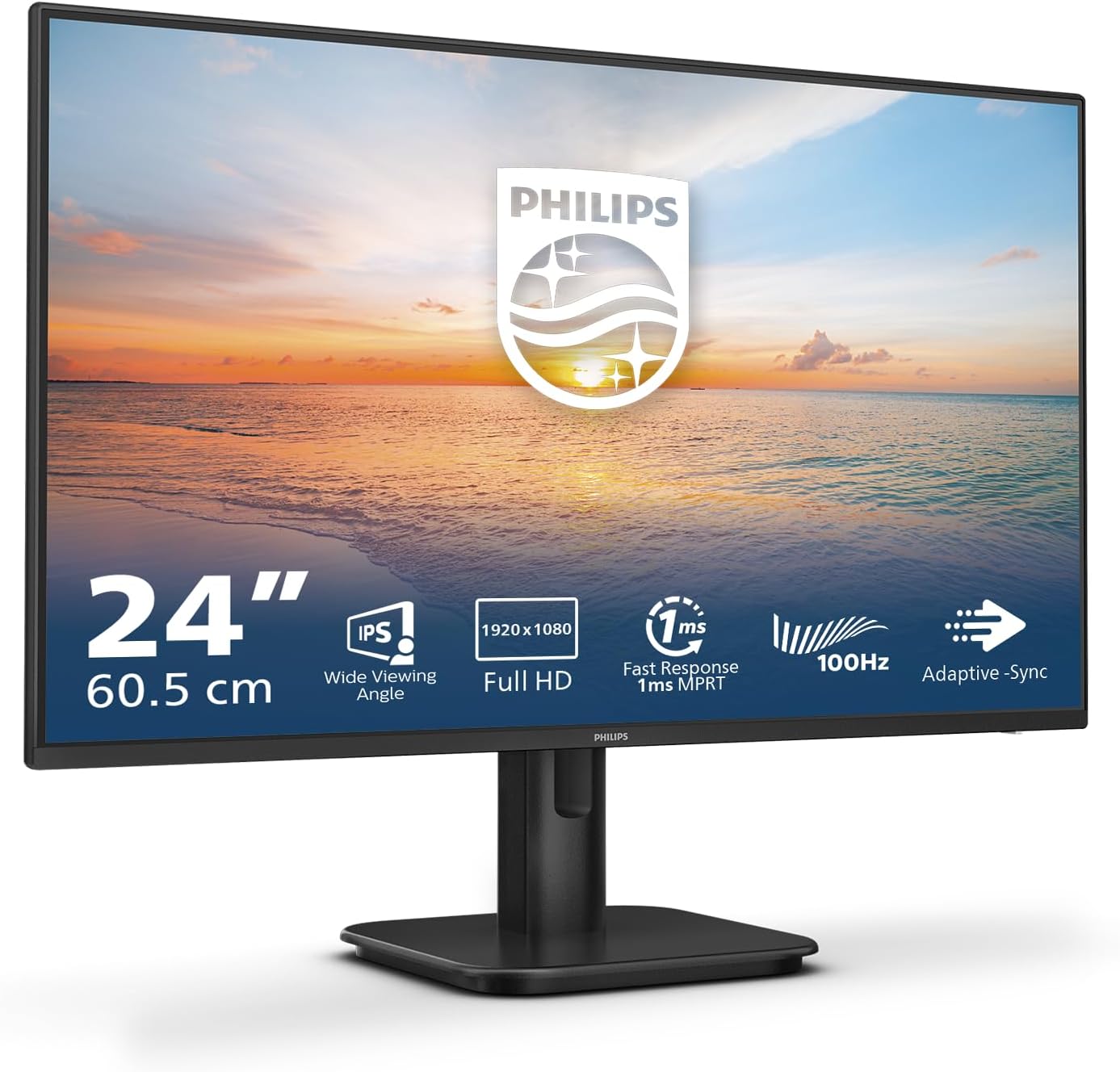 PHILIPS 24E1N1100A - 24 Inch FHD Monitor, 100Hz, IPS, 1ms, Speakers, Lowblue mode, FlickerFree, (1920 x 1080, 250 cd/m², VGA/HDMI 1.4)