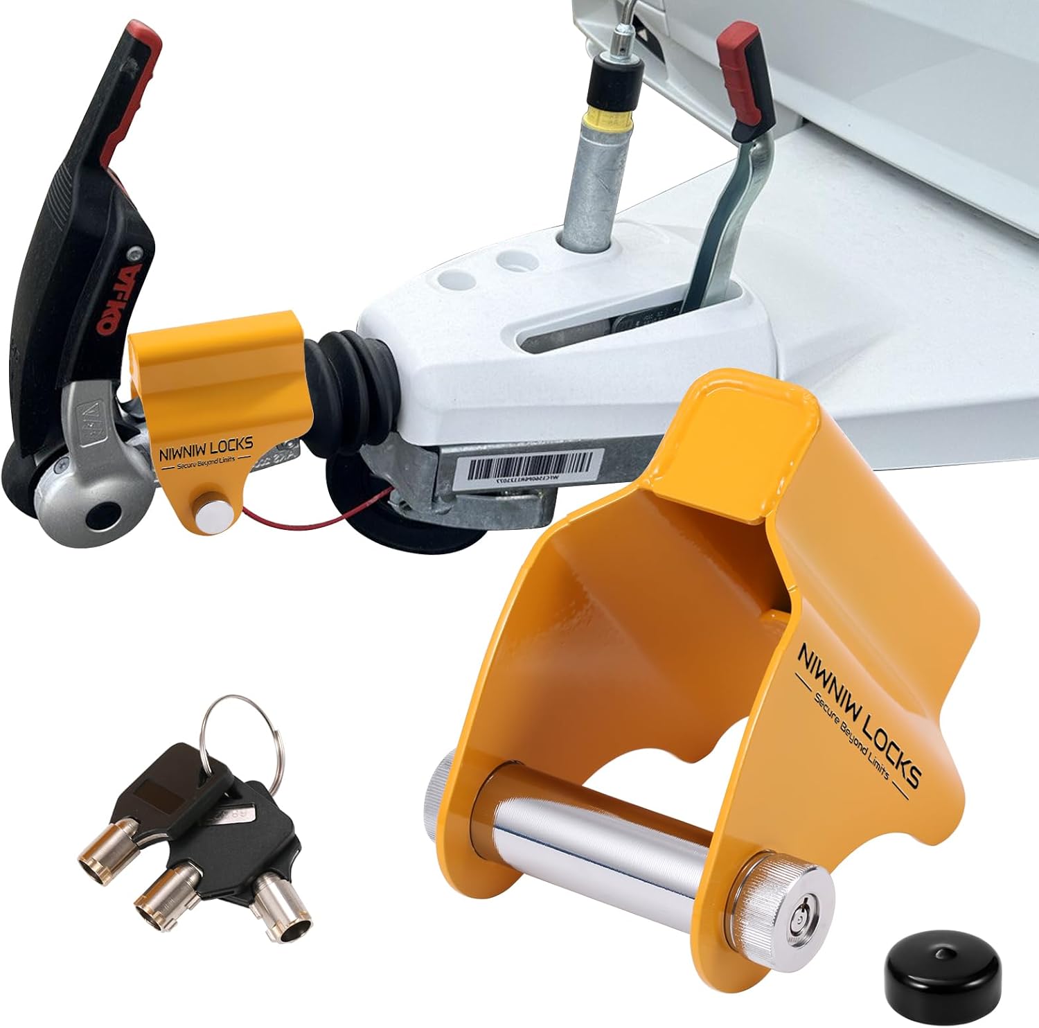 NiwNiw Heavy Duty Caravan Hitch Lock - High Security Anti-Theft Lock for ALKO AKS1300/2004/3004 & AK130/160, Trailer Coupling Protection with Reinforced Steel