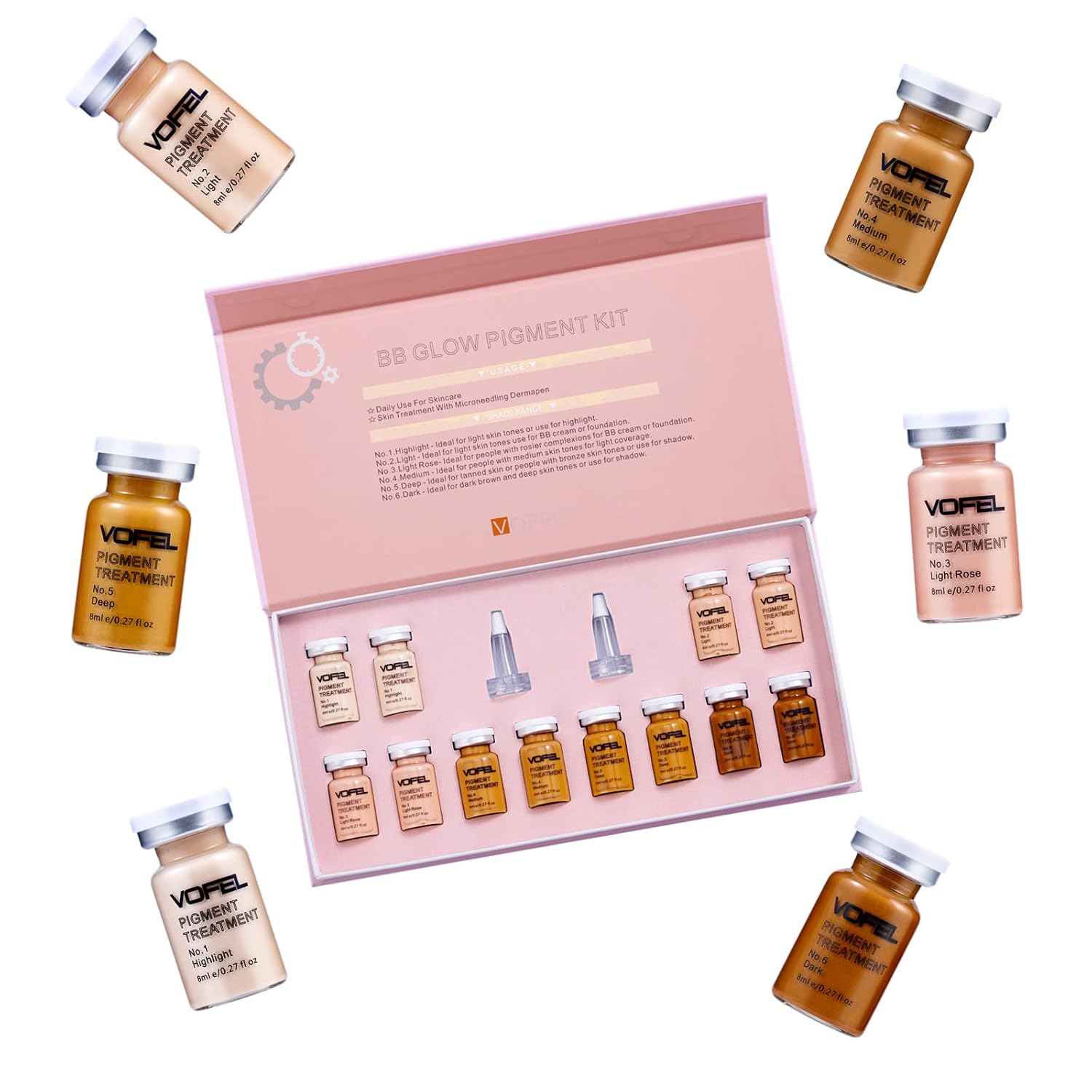 BB Glow Starter Kit BB Glow Pigment for Microneedling Serum Foundation Skin Treatment Kit 0.27oz 12 Vials