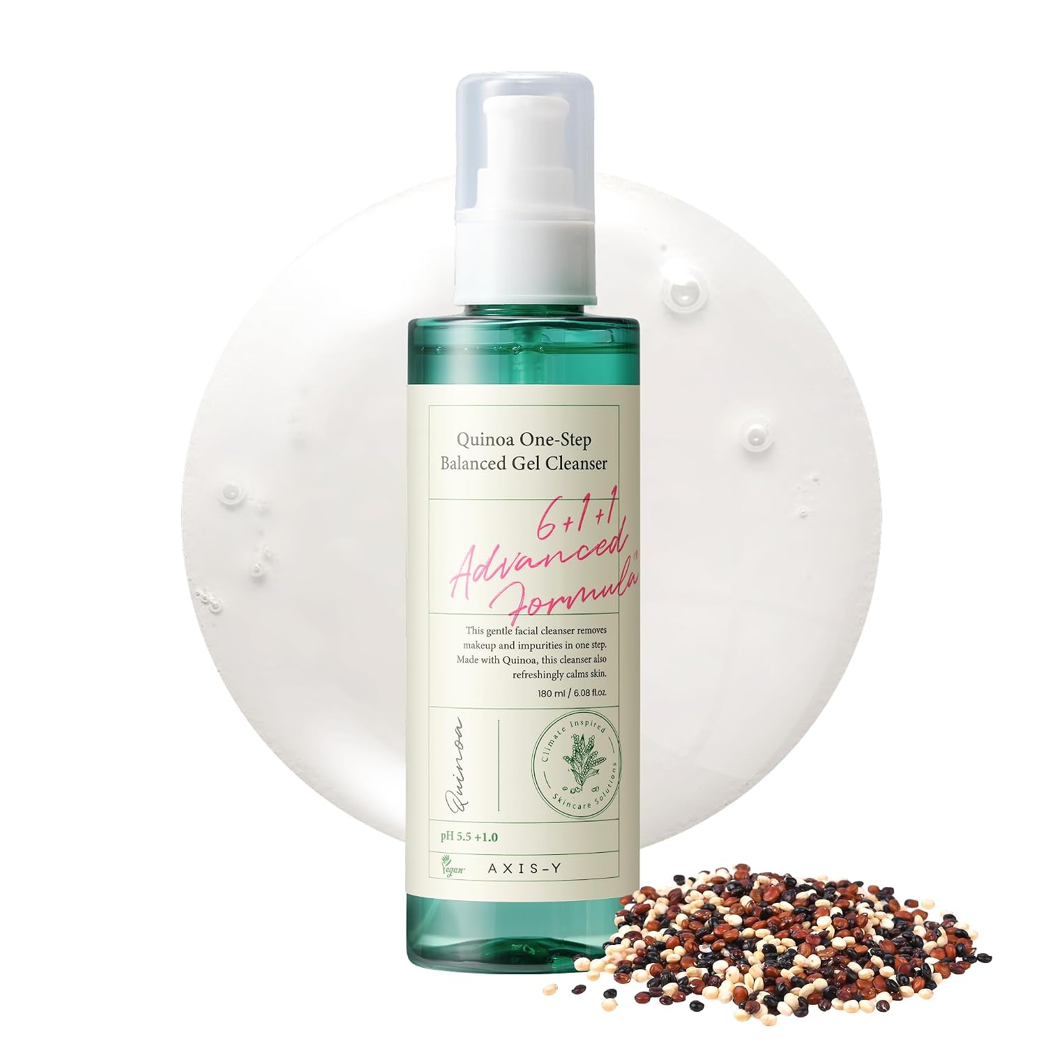 AXIS-Y Quinoa One Step Balanced Gel Cleanser - Deep Hydrating Makeup Remover Facial Cleansing Gel - Vegan Korean Skin Care Face Wash for All Skin Types - 6.08 fl. oz.