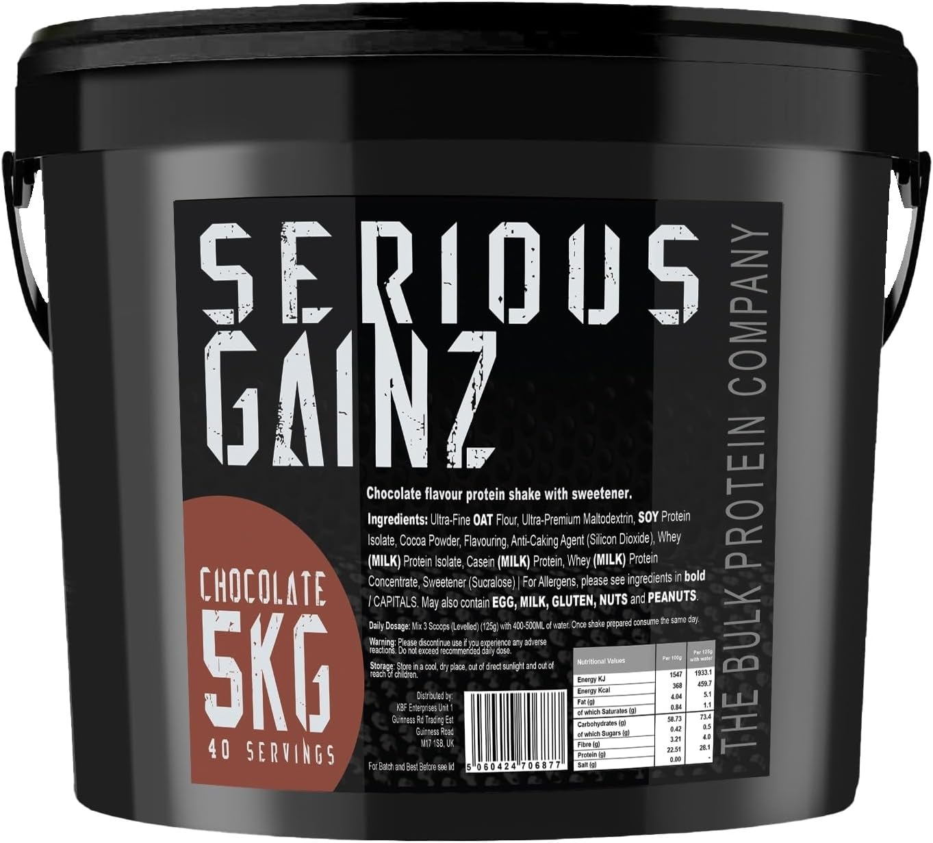 The Bulk Protein Company, Serious Gainz - Vegetarian Whey Protein Powder - Weight Gain, Mass Gainer - 30g Protein (Chocolate, 5kg)