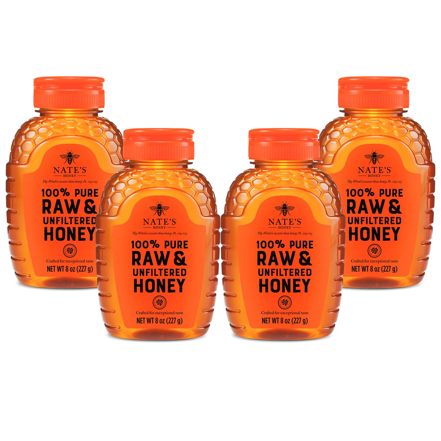 Nate's 100% Pure, Raw & Unfiltered Honey - 8 oz Squeeze Bottle (4 Pack)