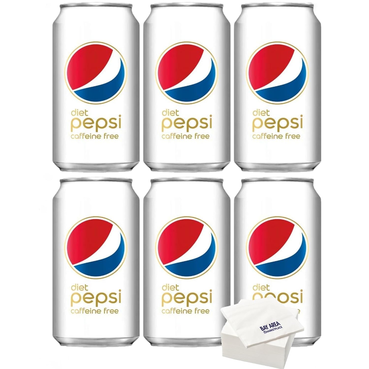 Pepsi 12oz. cans (pack of 6) with Bay Area Marketplace Napkins (Caffeine Free Diet Pepsi)