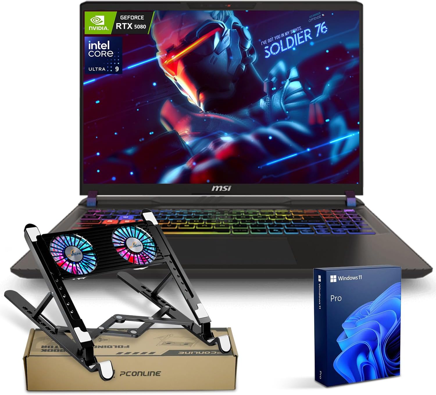 MSI Vector 16 HX RTX 5080 16" QHD+ 240Hz Display, Ultra 9 275HX(Beats i9-14900HX), NVIDIA GeForce RTX 5080 AI Pro Gaming Laptop, 64GB DDR5, 1TB SSD, RGB Backlit, Bundle with PCO Notebook Fold Radiator