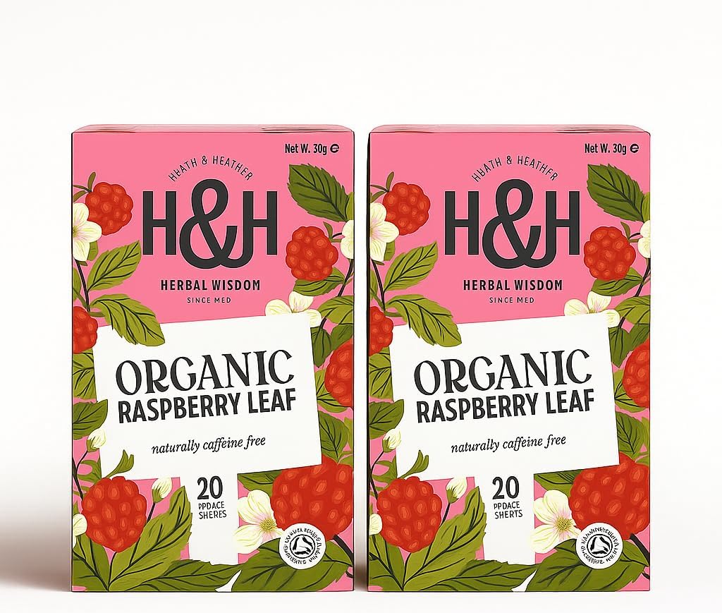 Heath & Heather Organic Raspberry Leaf Tea Infusion – 40 Herbal Tea Bags (2 × 20), Caffeine‑Free, Women’s Wellness Ritual