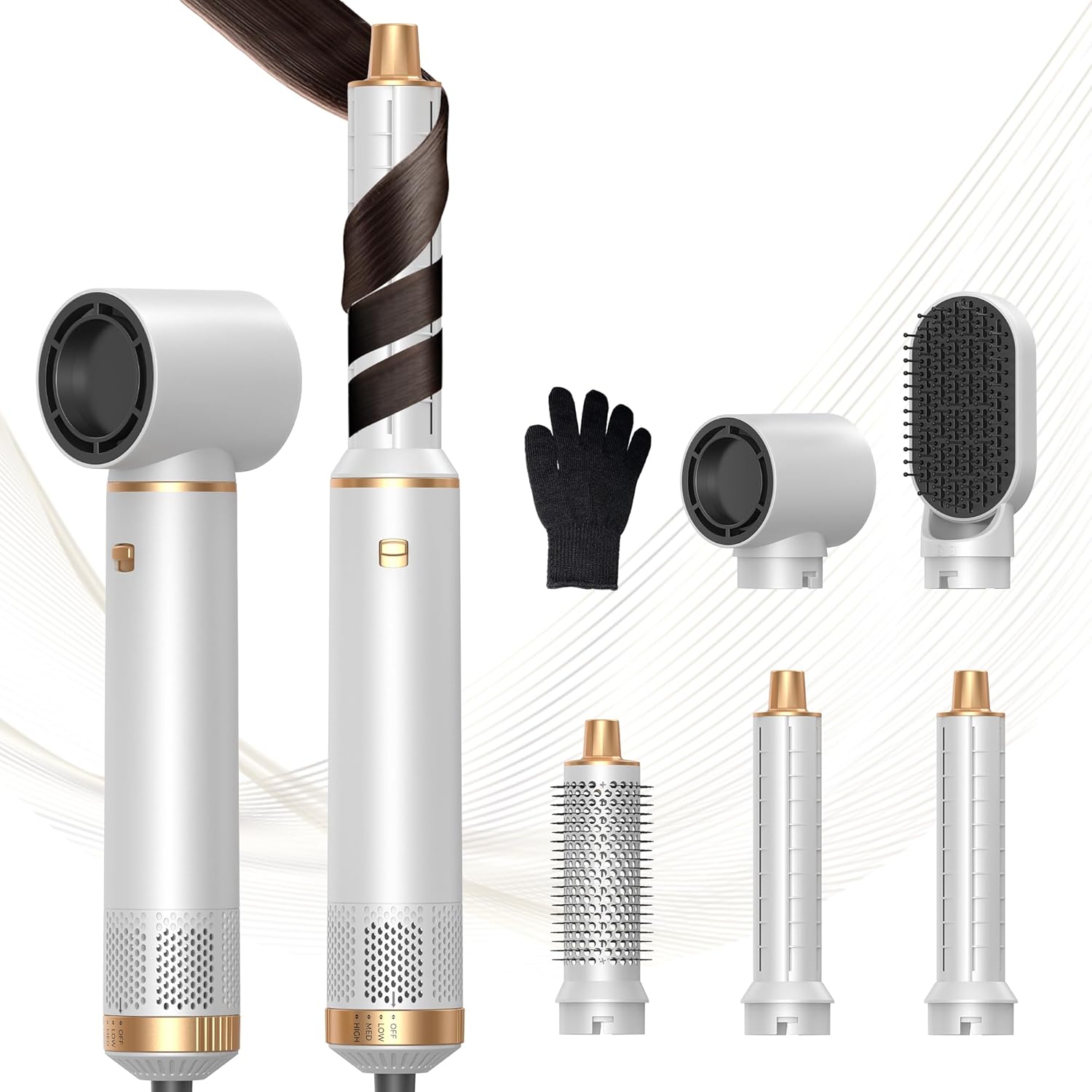 MogaWave 5 in 1 Hairstyler Pro,Blow Dryer Brush 60000RPM Air Styler, Left&Right Magic Hair Curler,3 Wind Speed and Temperature, Multi-Styler 5 in One for Drying Curling Straightening