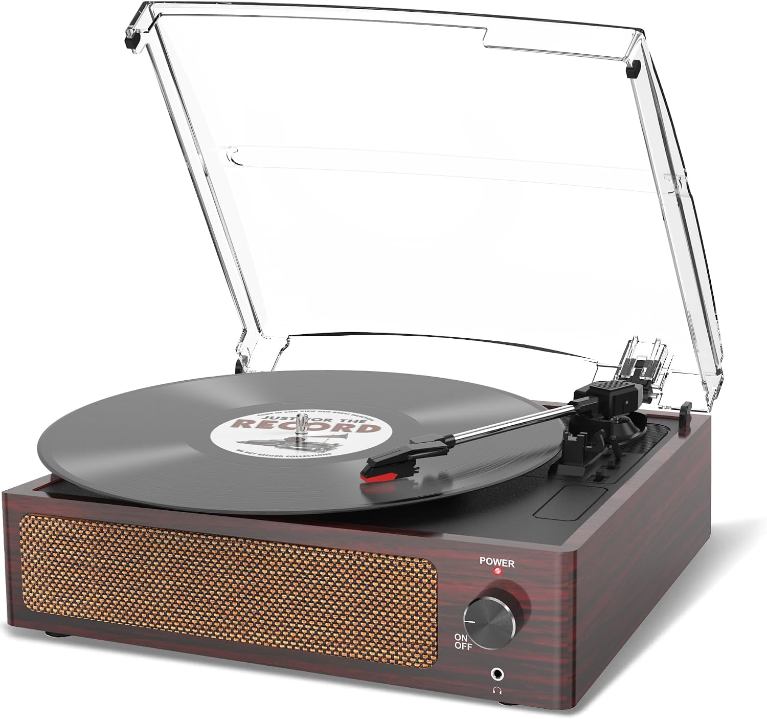 Vinyl Record Player with Speaker Vintage Turntable for Vinyl Records, Belt-Driven Turntable Support 3-Speed, Wireless Playback, Headphone, AUX-in, RCA Line LP Vinyl Players Deep Cherry